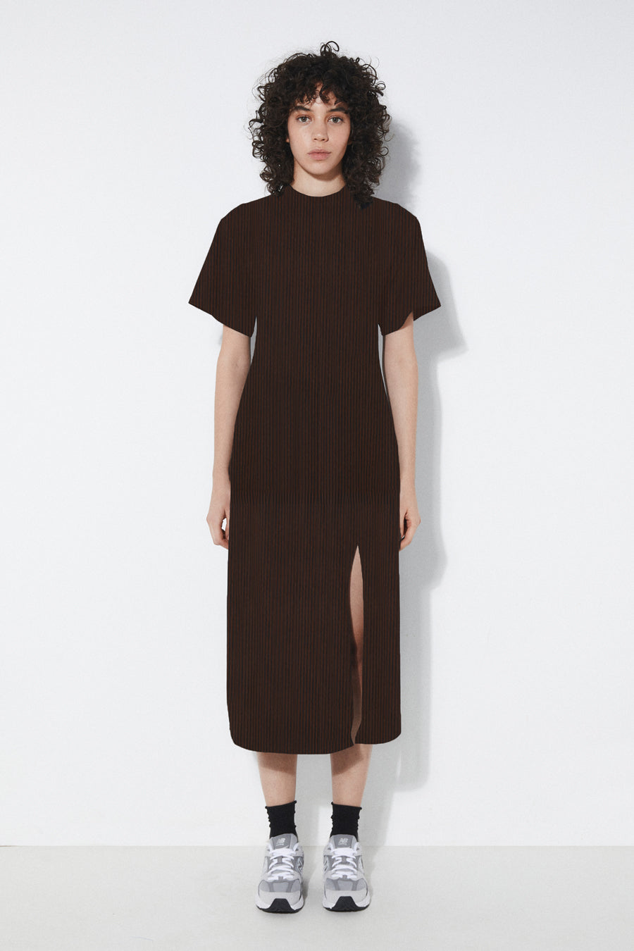 the row brown dress Claire Dress Stripes