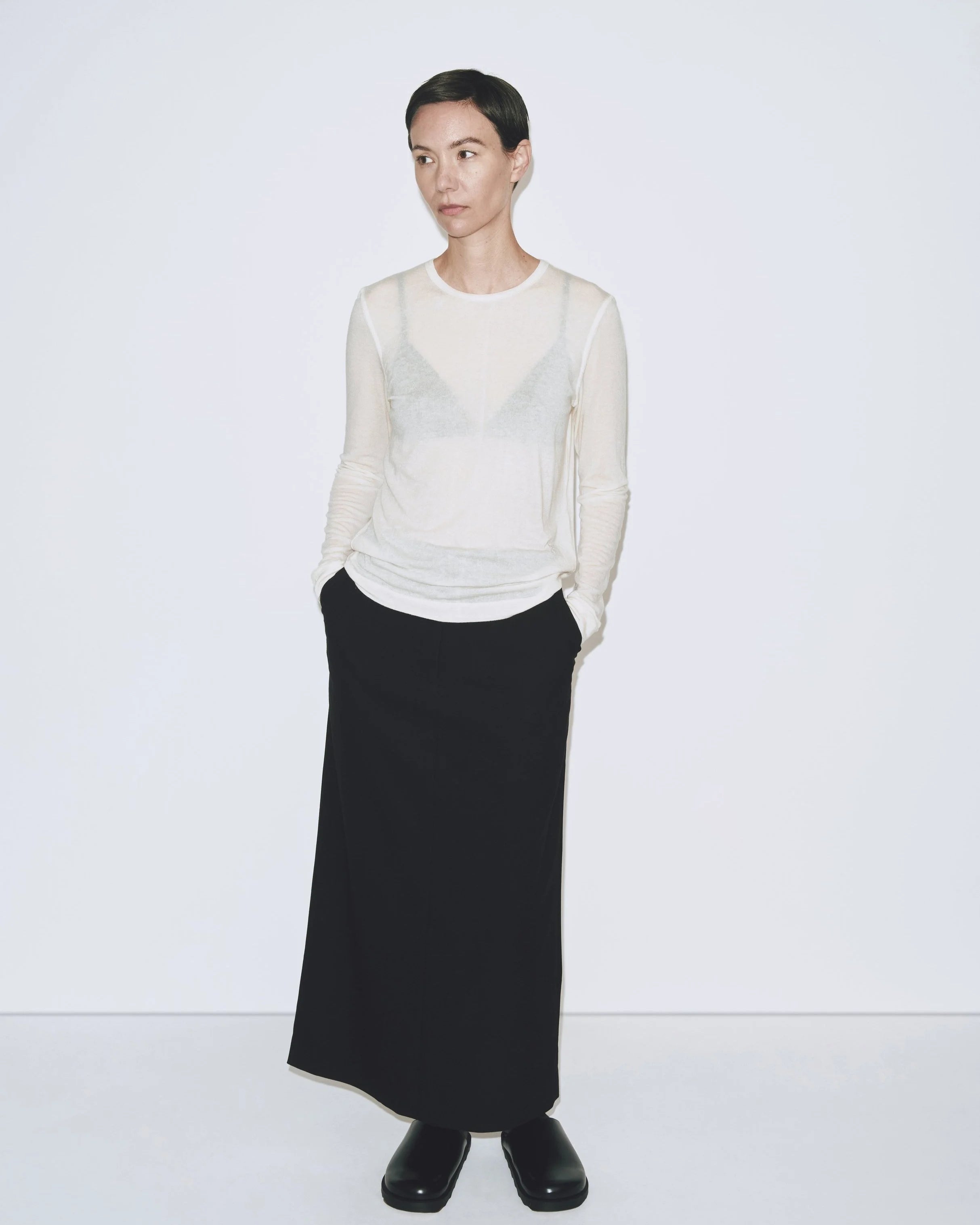 Wool Tencel Crew Neck Top - Ivory