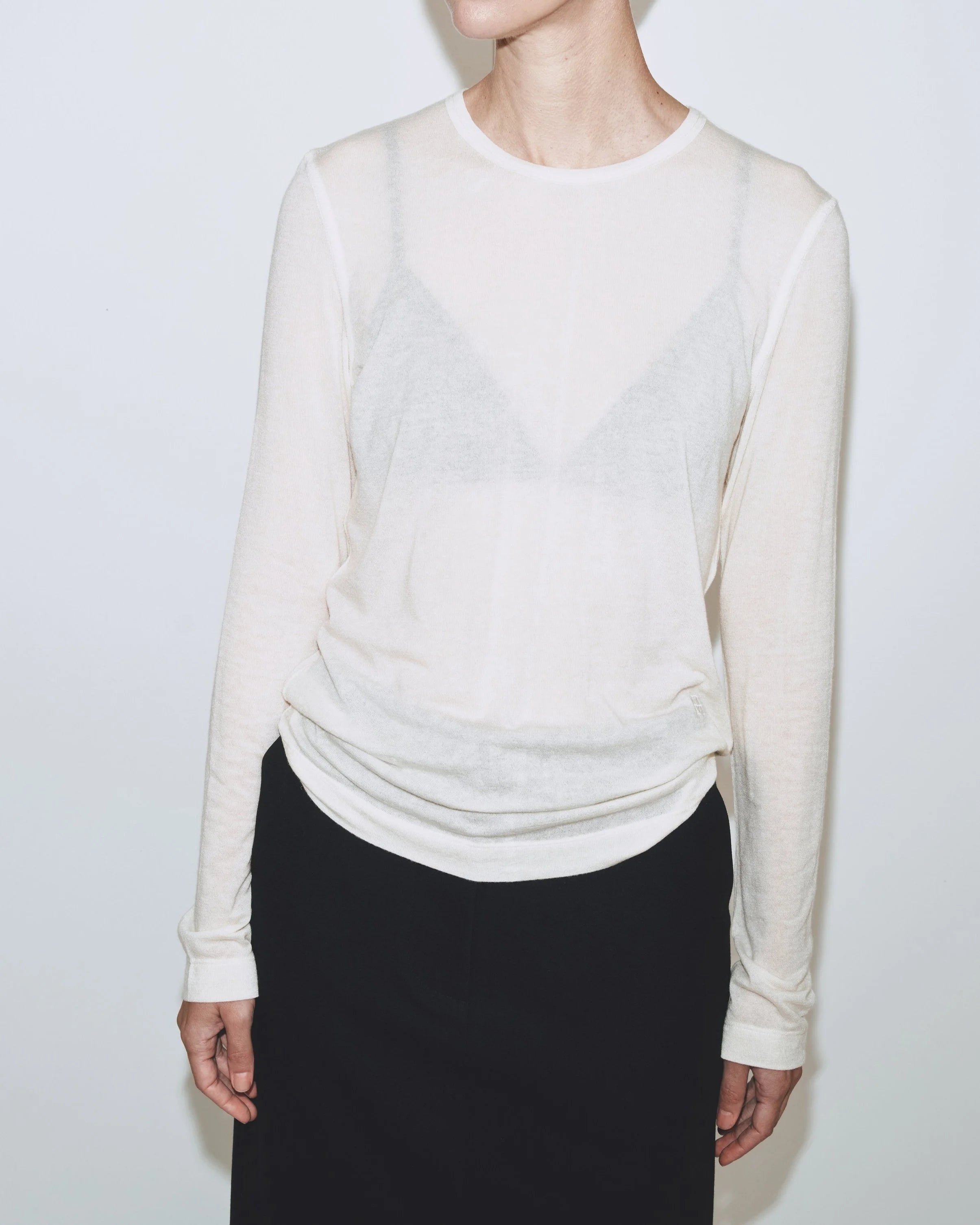 Wool Tencel Crew Neck Top - Ivory