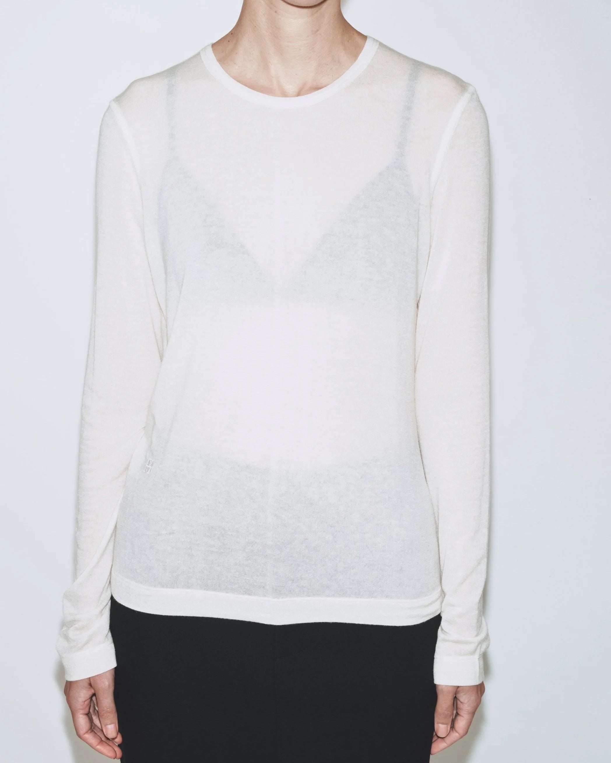 Wool Tencel Crew Neck Top - Ivory