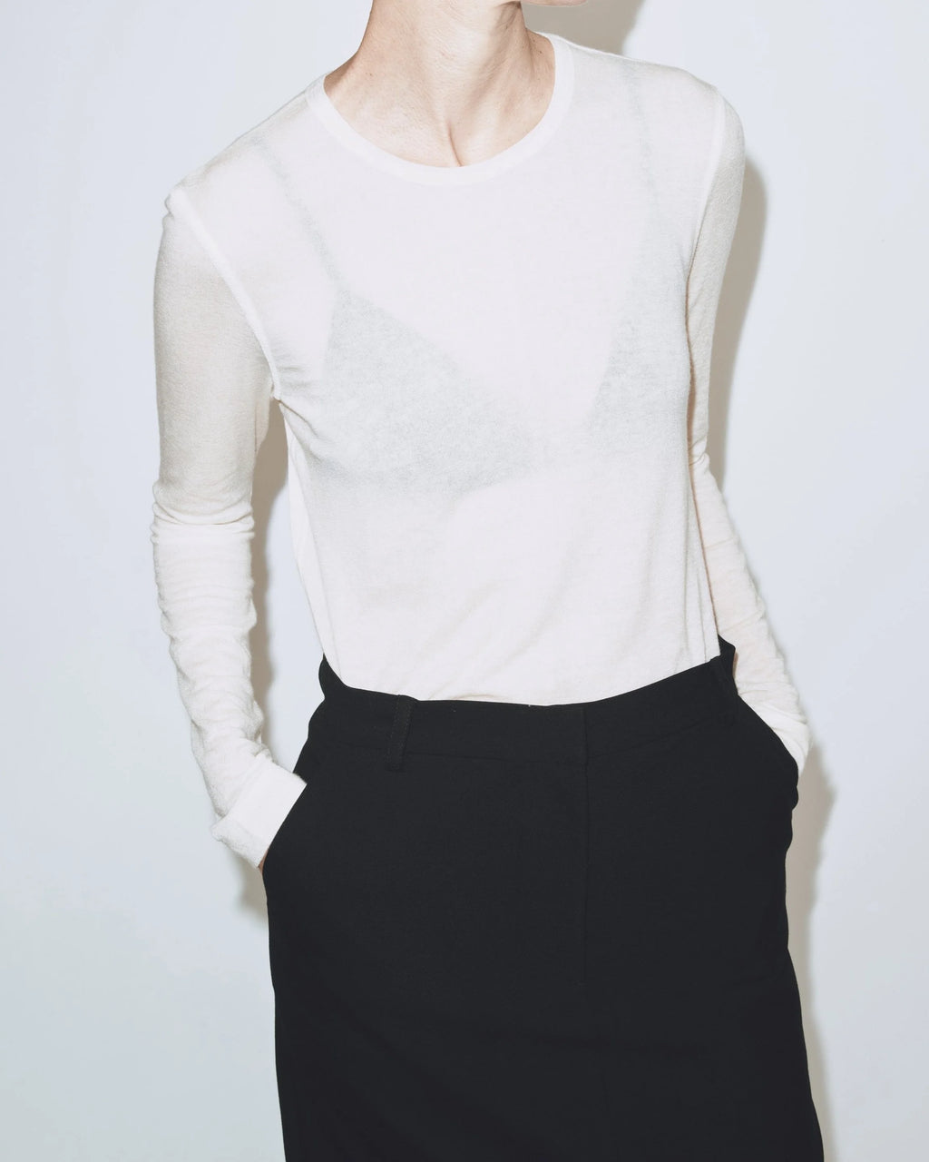 Wool Tencel Crew Neck Top - Ivory