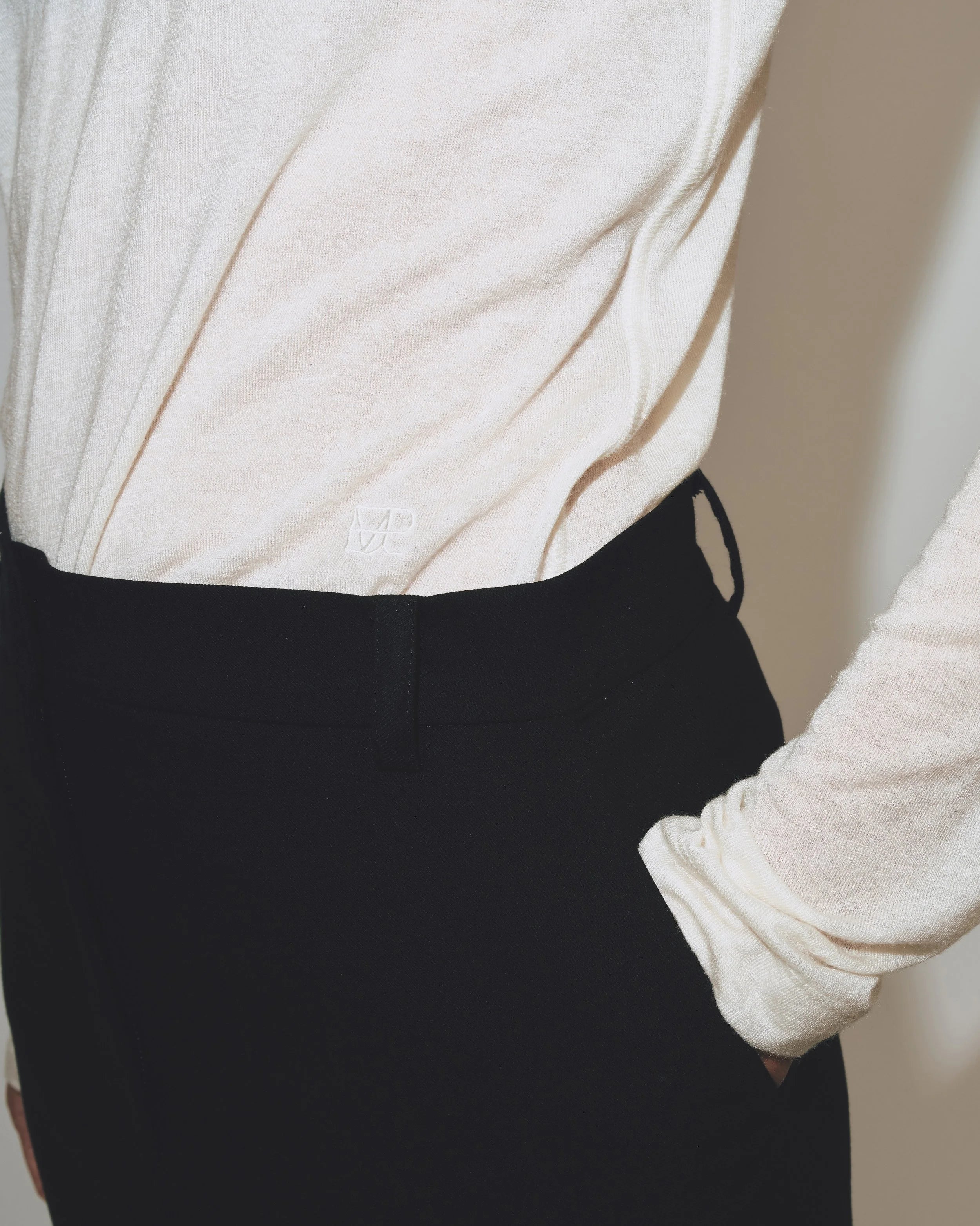 Wool Tencel Crew Neck Top - Ivory