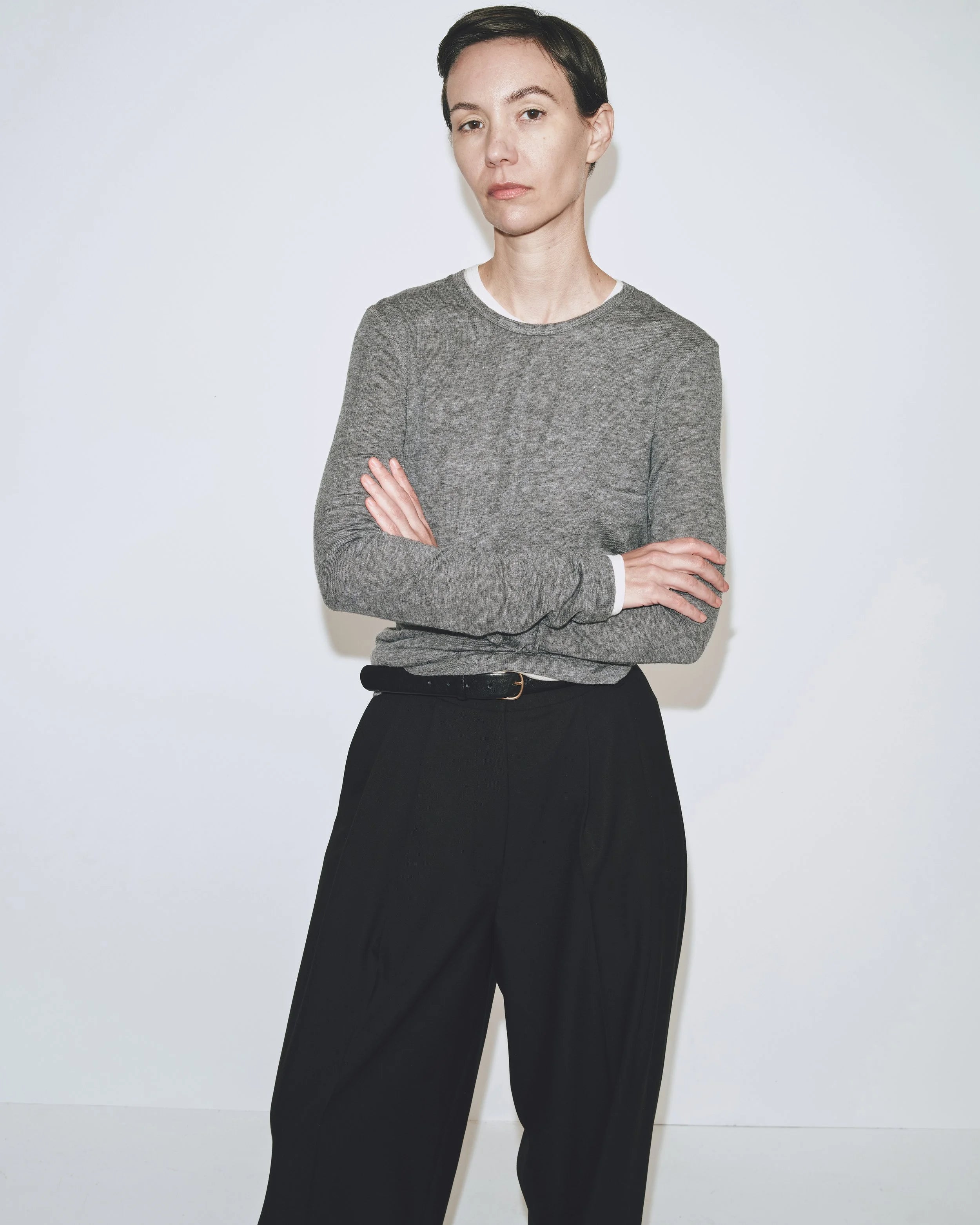 Wool Tencel Crew Neck Top - Heather Grey