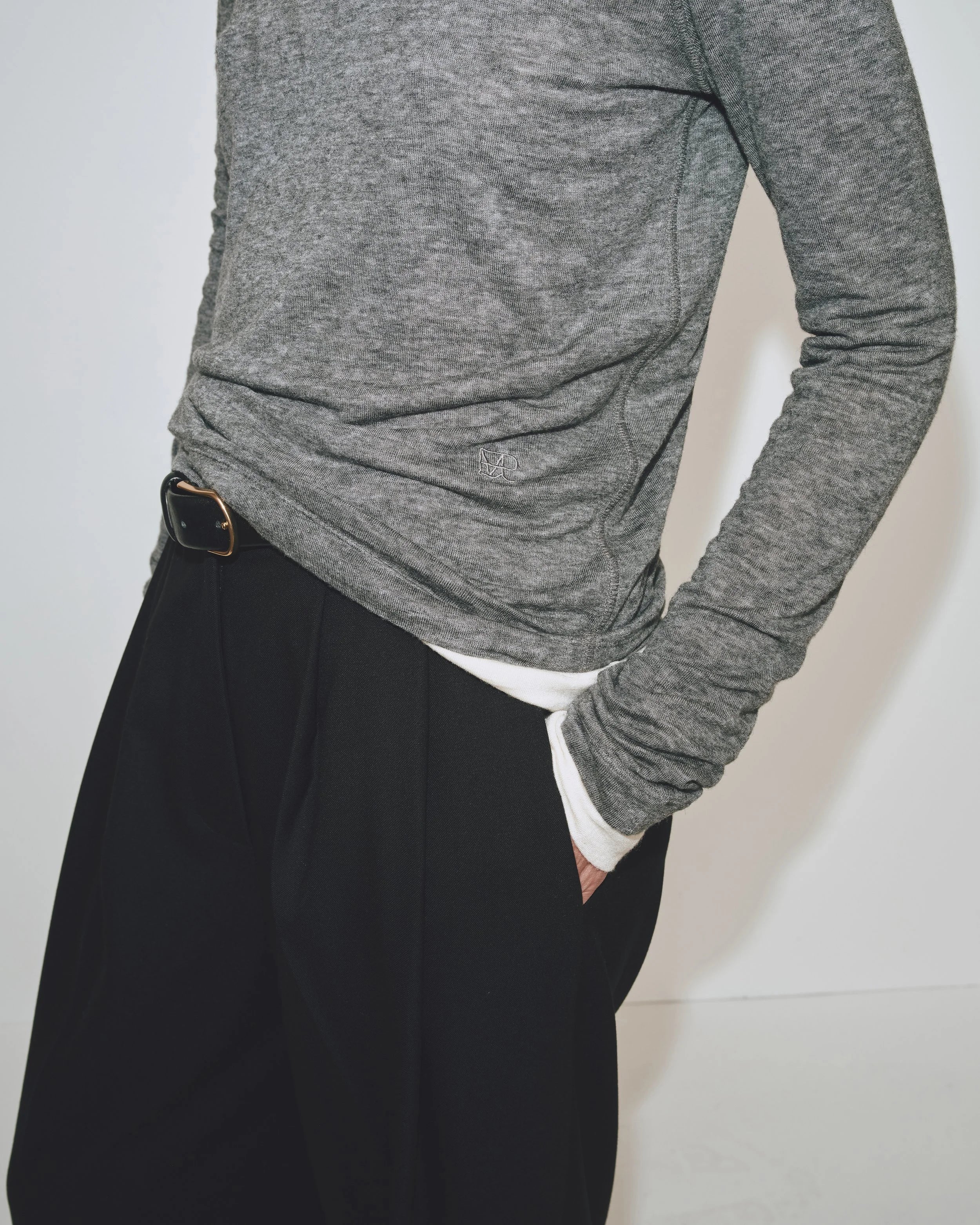 Wool Tencel Crew Neck Top - Heather Grey