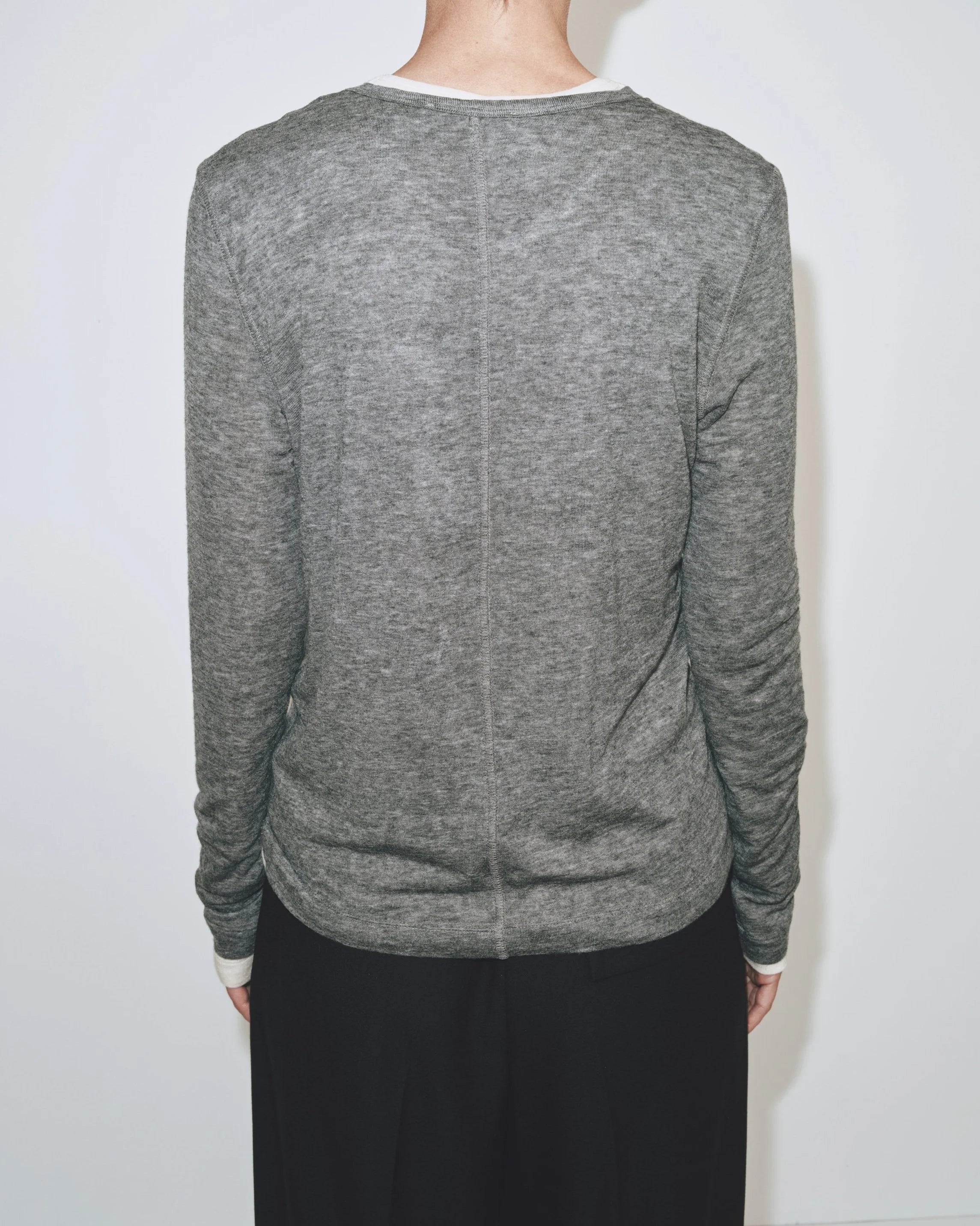 Wool Tencel Crew Neck Top - Heather Grey