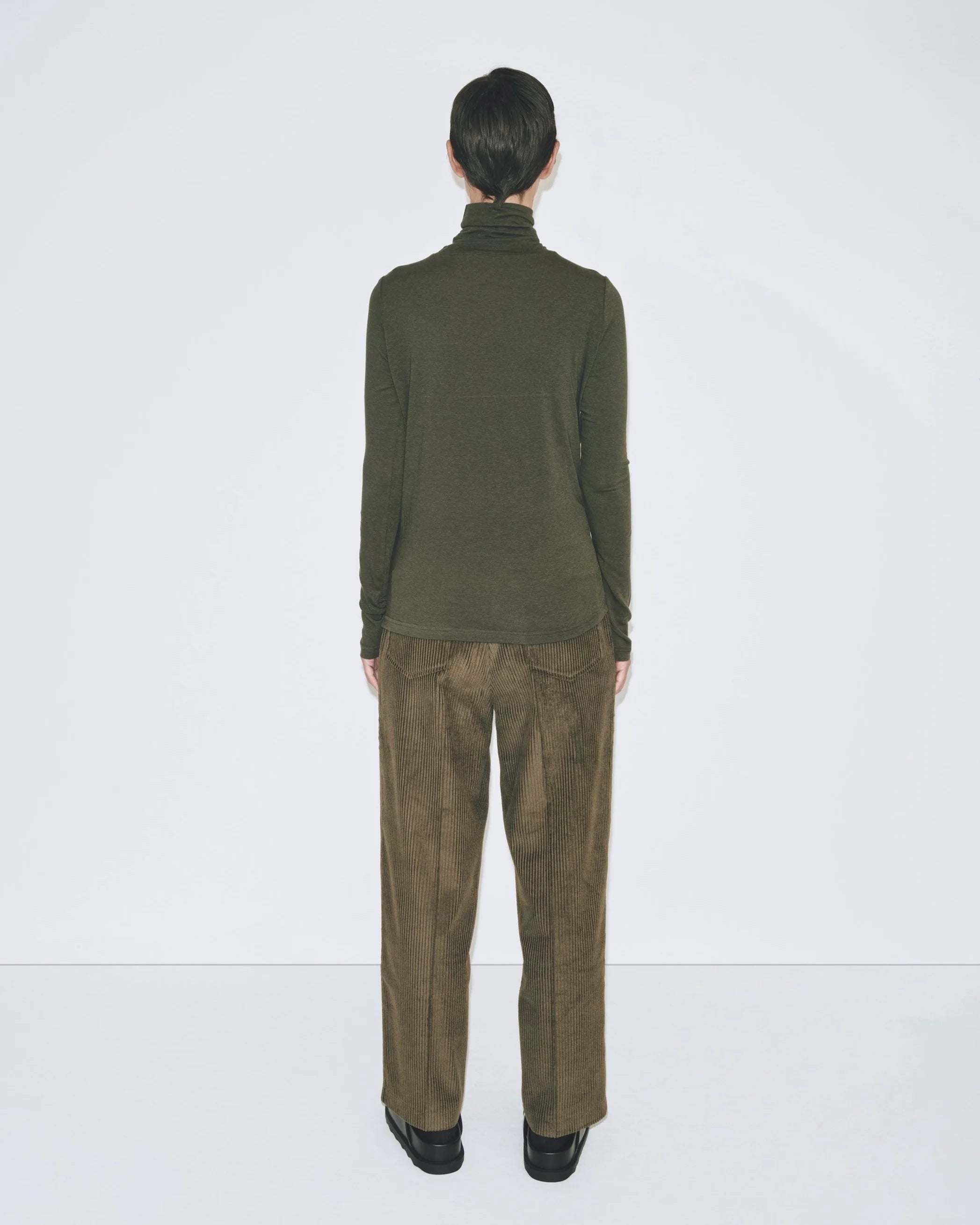 Roll Neck Jersey Top - Light Olive