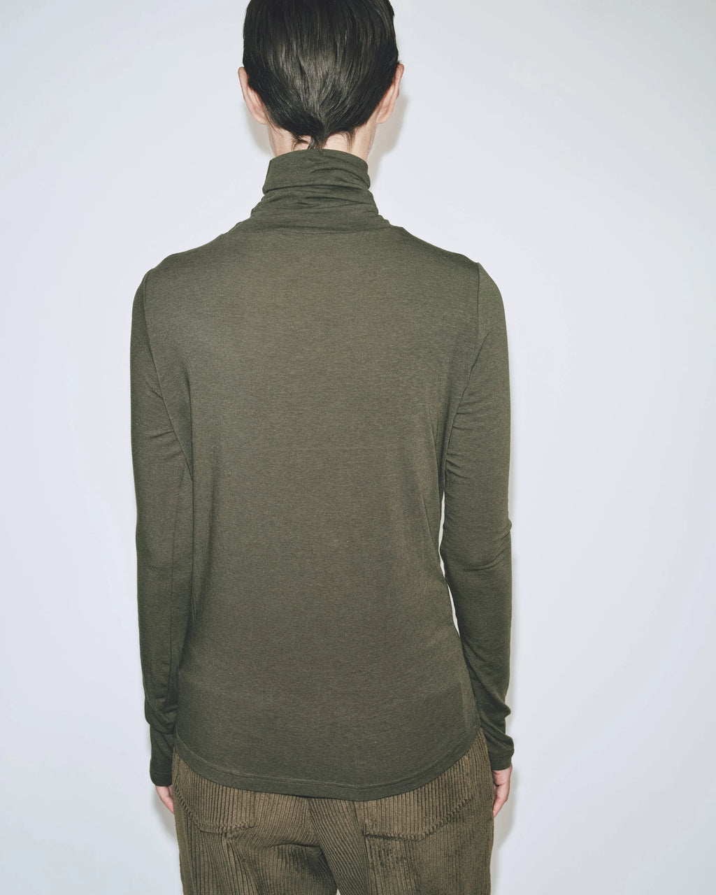 Roll Neck Jersey Top - Light Olive
