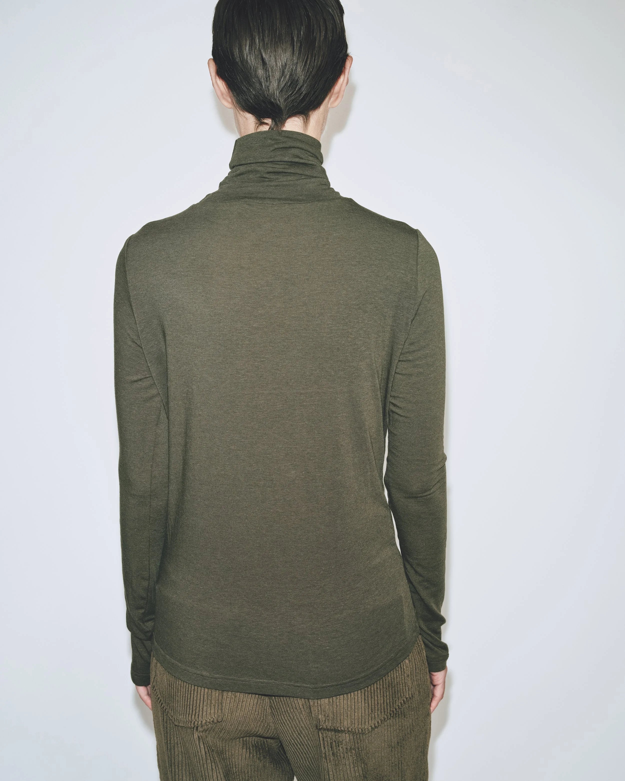 Roll Neck Jersey Top - Light Olive