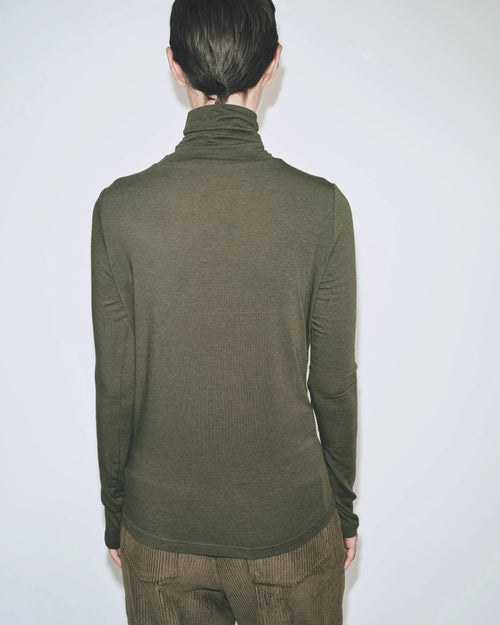 Roll Neck Jersey Top - Light Olive