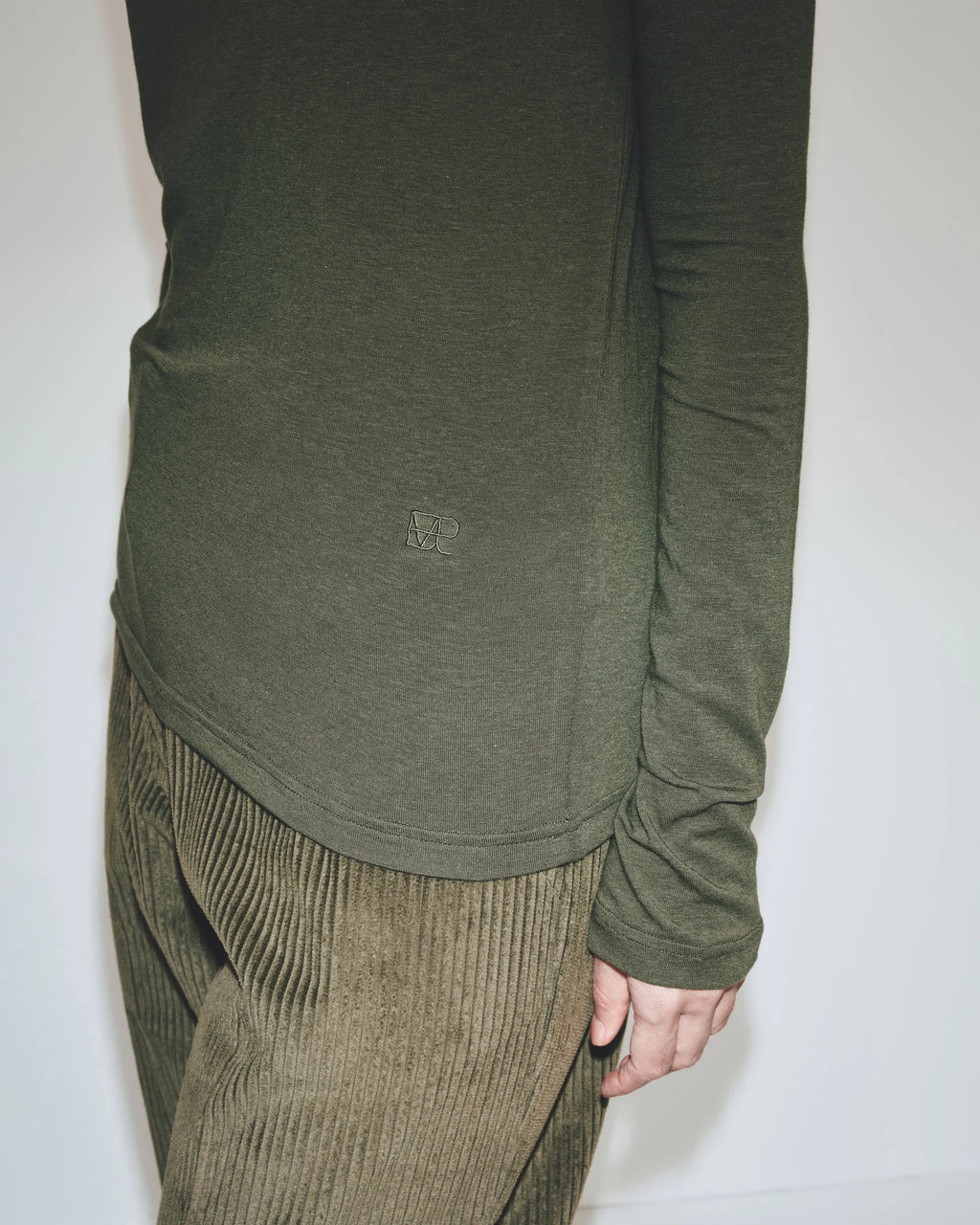Roll Neck Jersey Top - Light Olive
