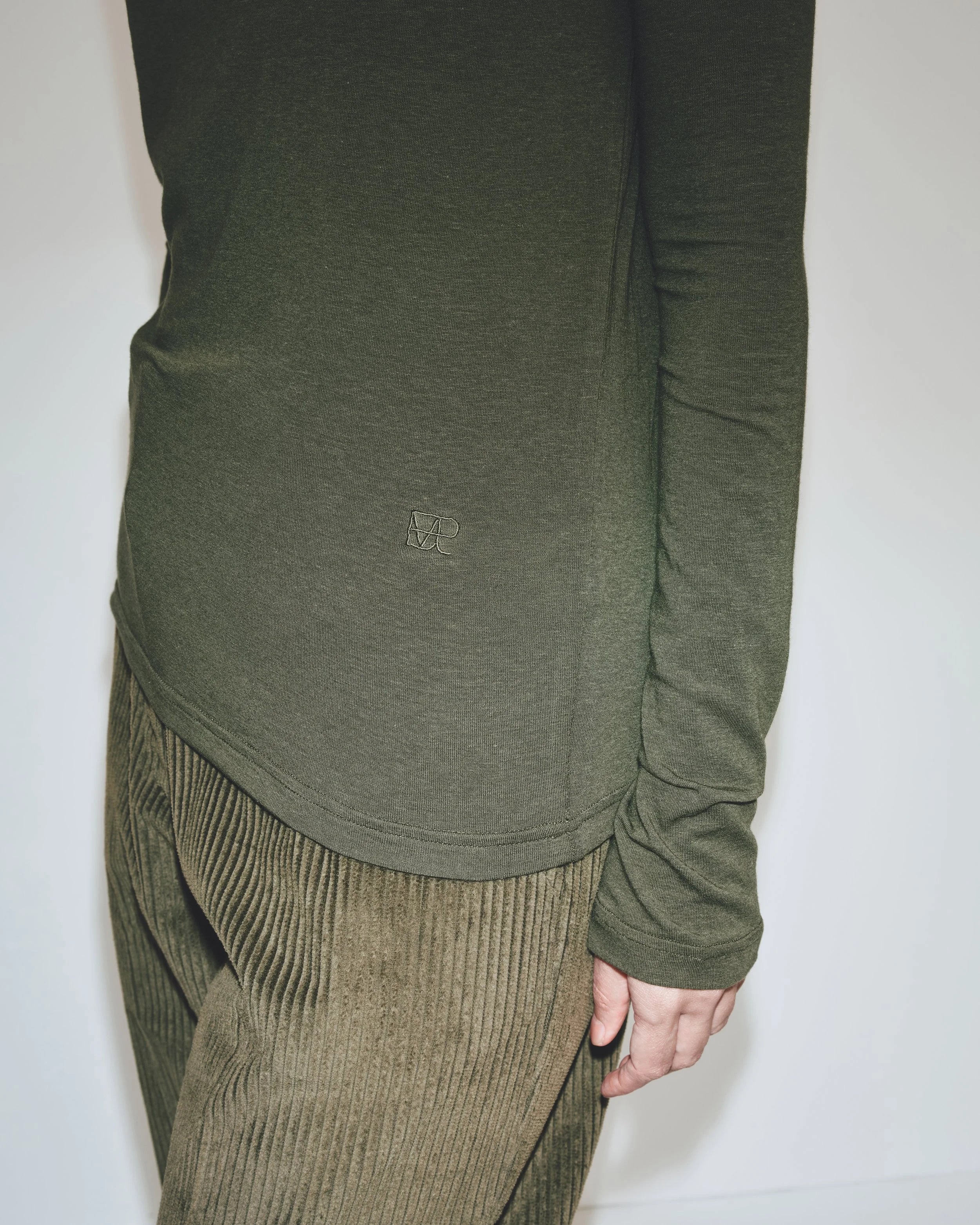 Roll Neck Jersey Top - Light Olive