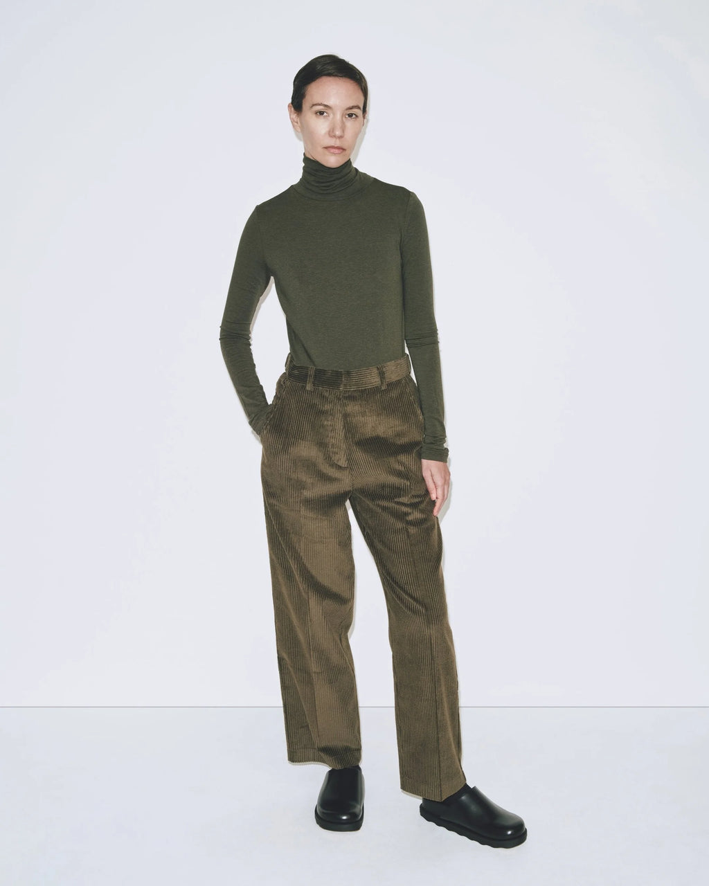 Roll Neck Jersey Top - Light Olive