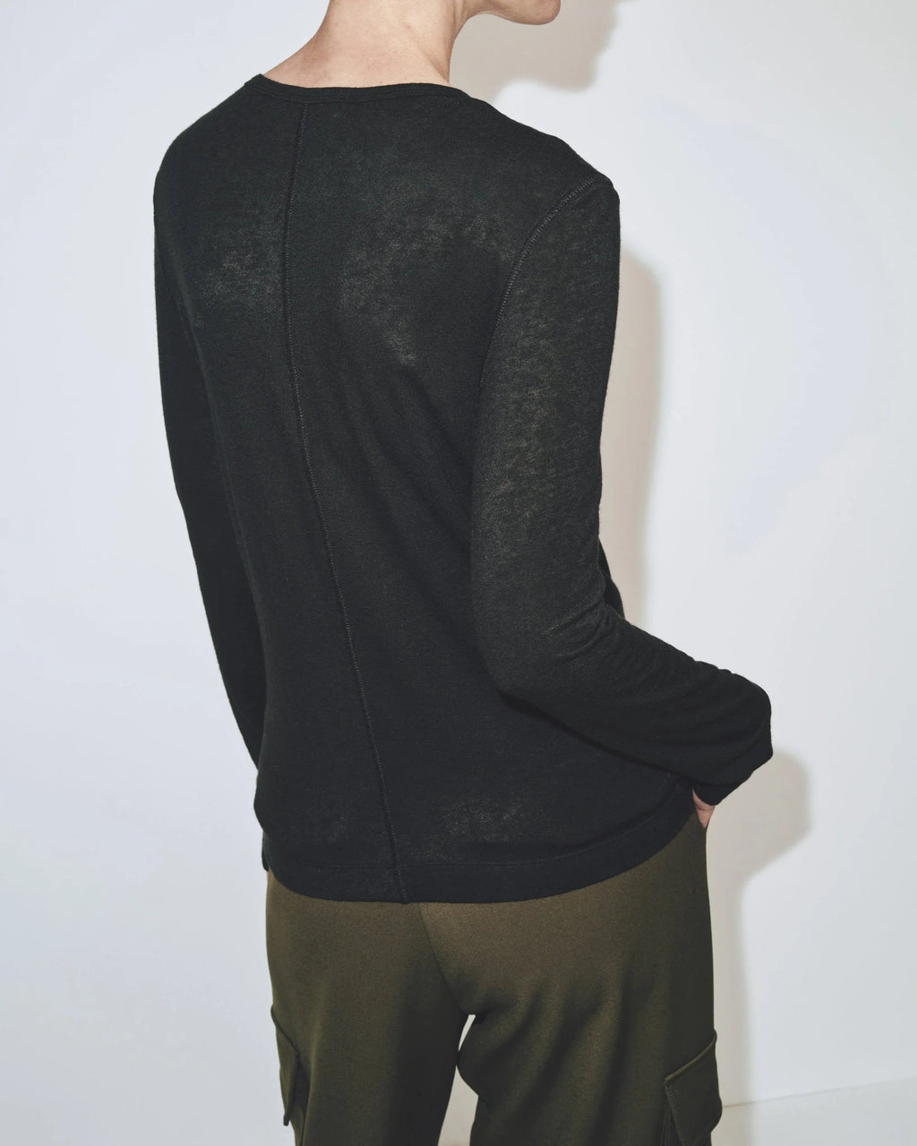 Wool Tencel Crew Neck Top - Black