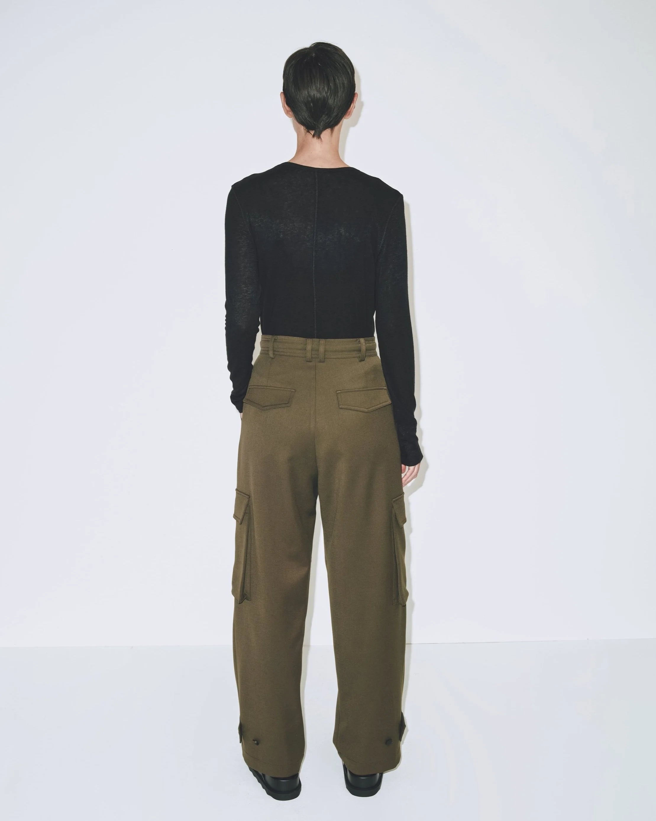 Wool Tencel Crew Neck Top - Black