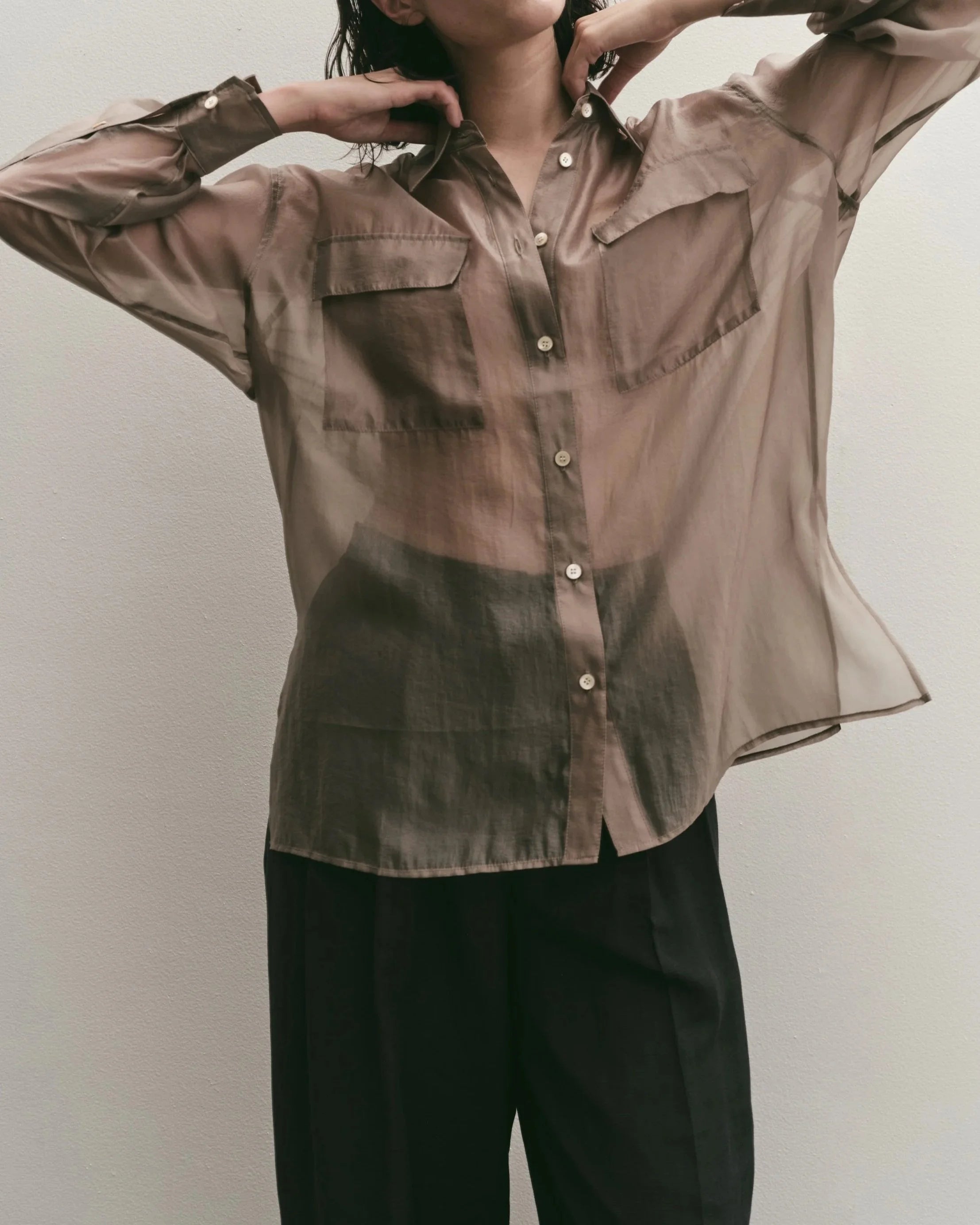 Organza Sheer Blouse - Dark Beige