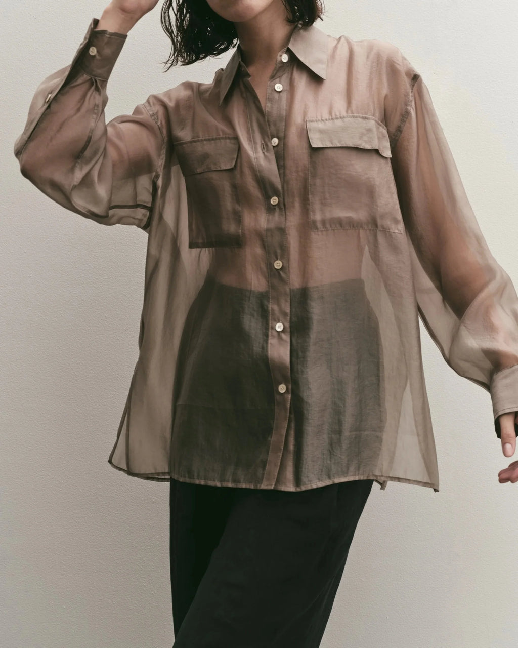 Organza Sheer Blouse - Dark Beige