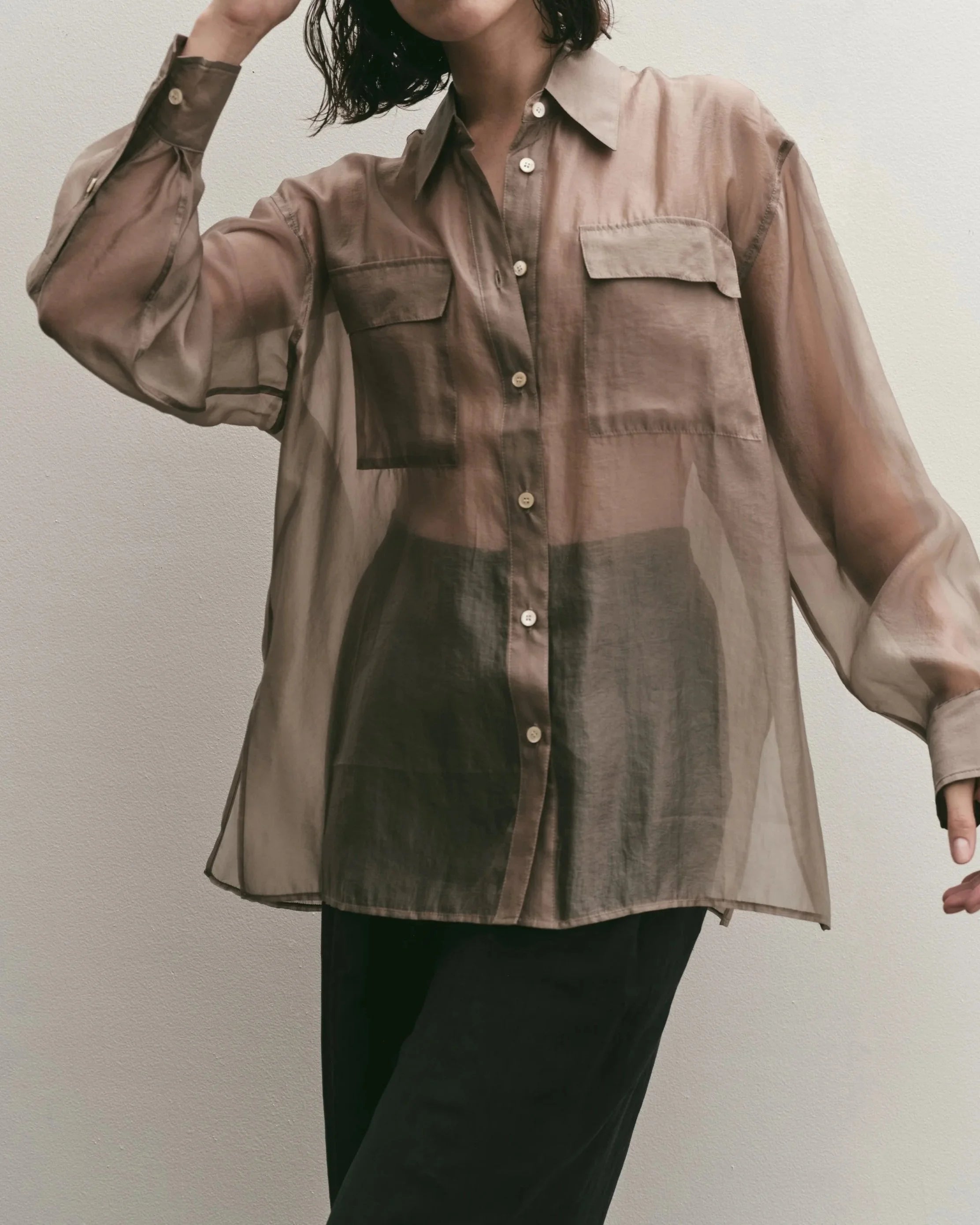 Organza Sheer Blouse - Dark Beige