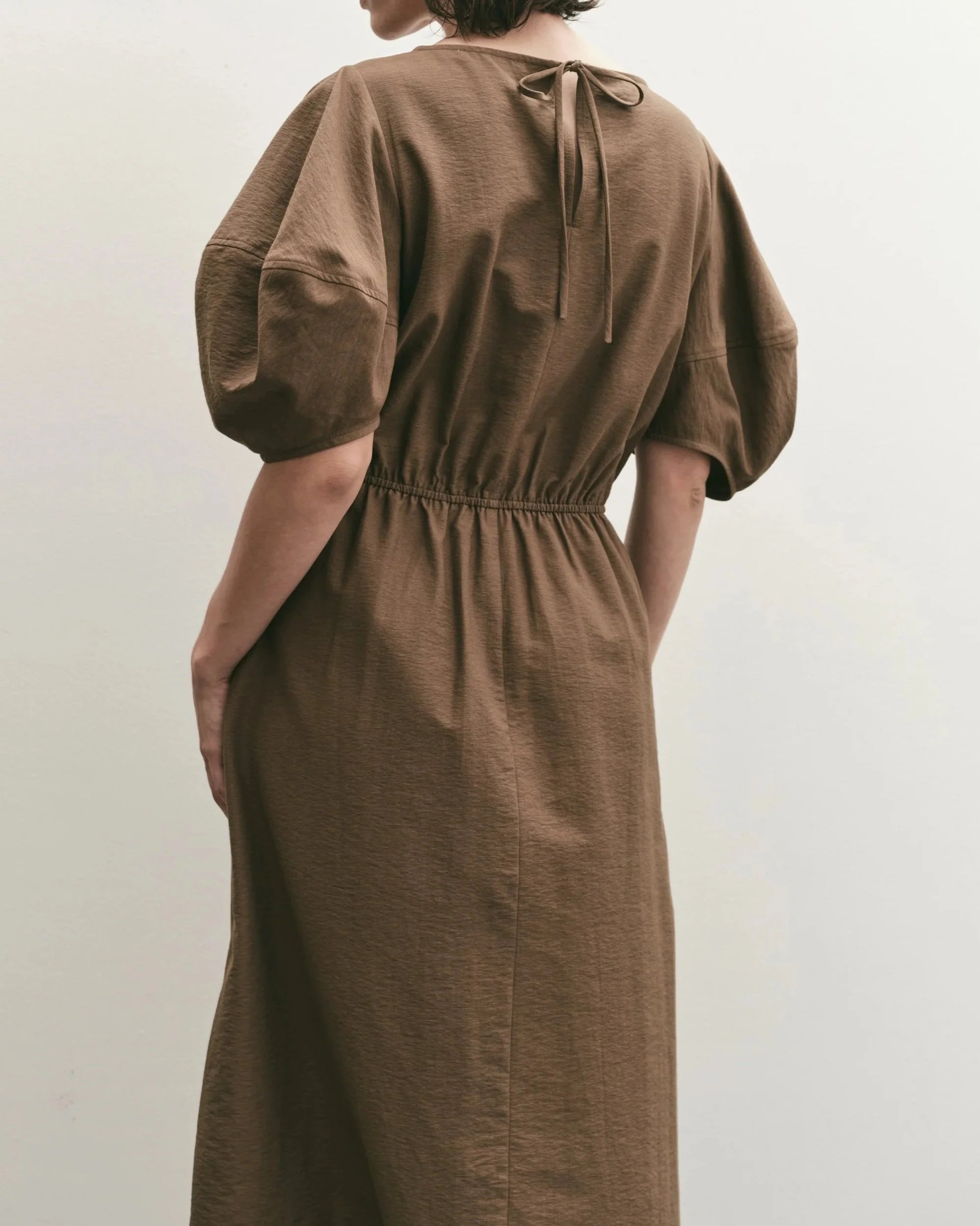 brown balloon sleeve dress Truffle Brown Balloon Sleeve Pleated Mini Dress