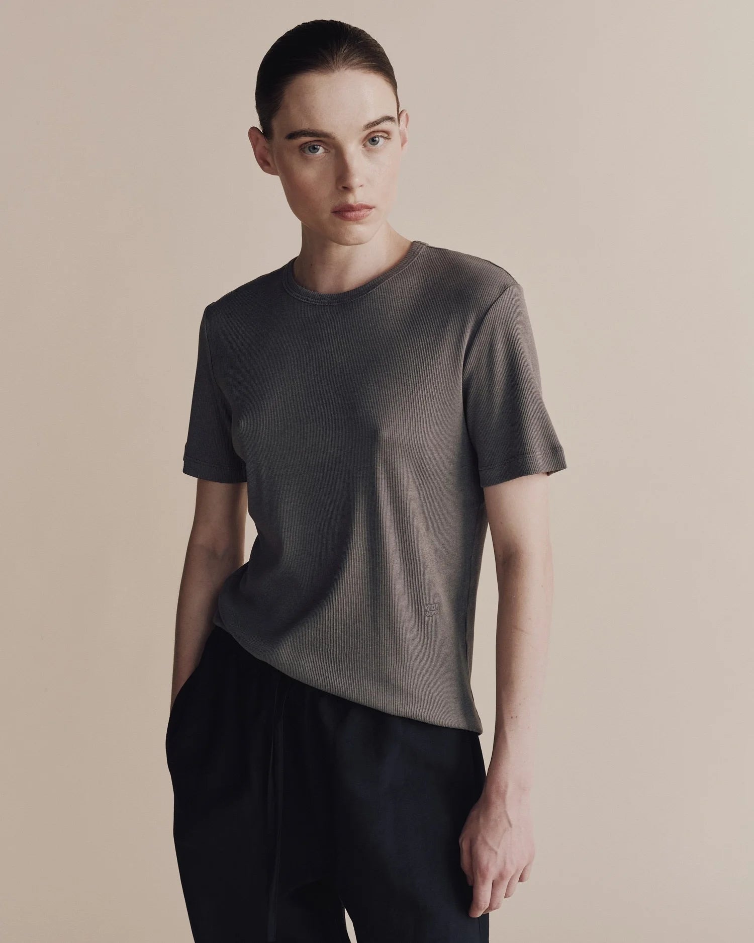 Cotton Tencel Ribbed T-Shirt - Grey