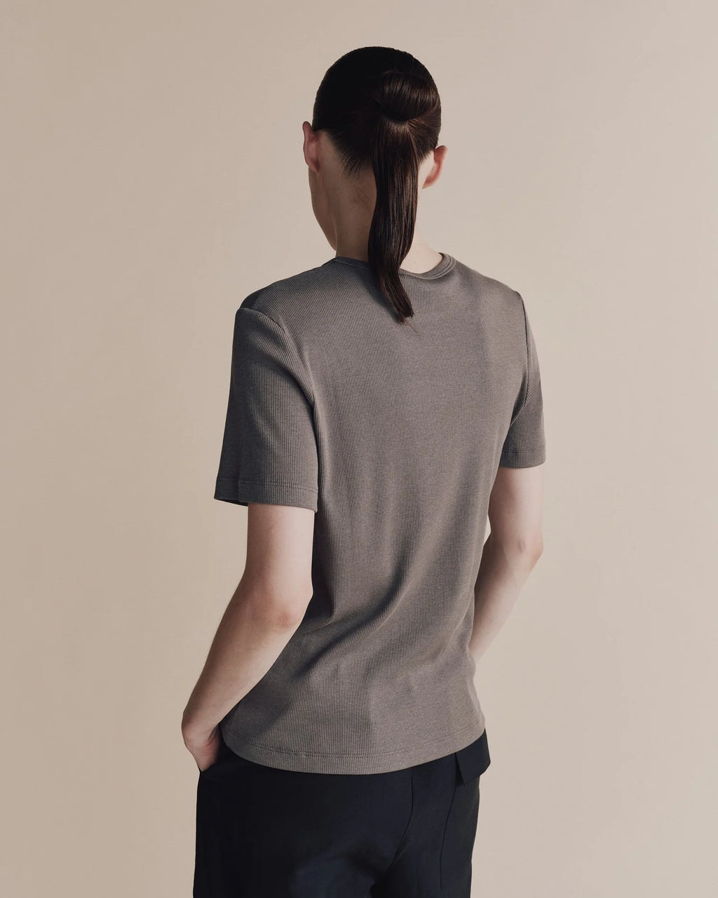 Cotton Tencel Ribbed T-Shirt - Grey