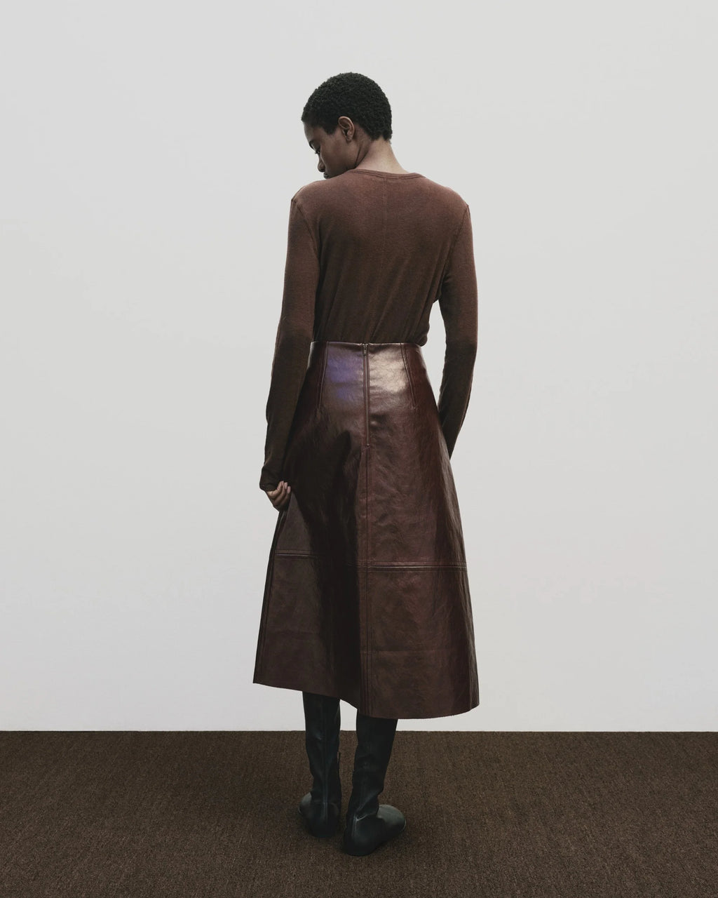 Wool Tencel Crew Neck Top - Brown