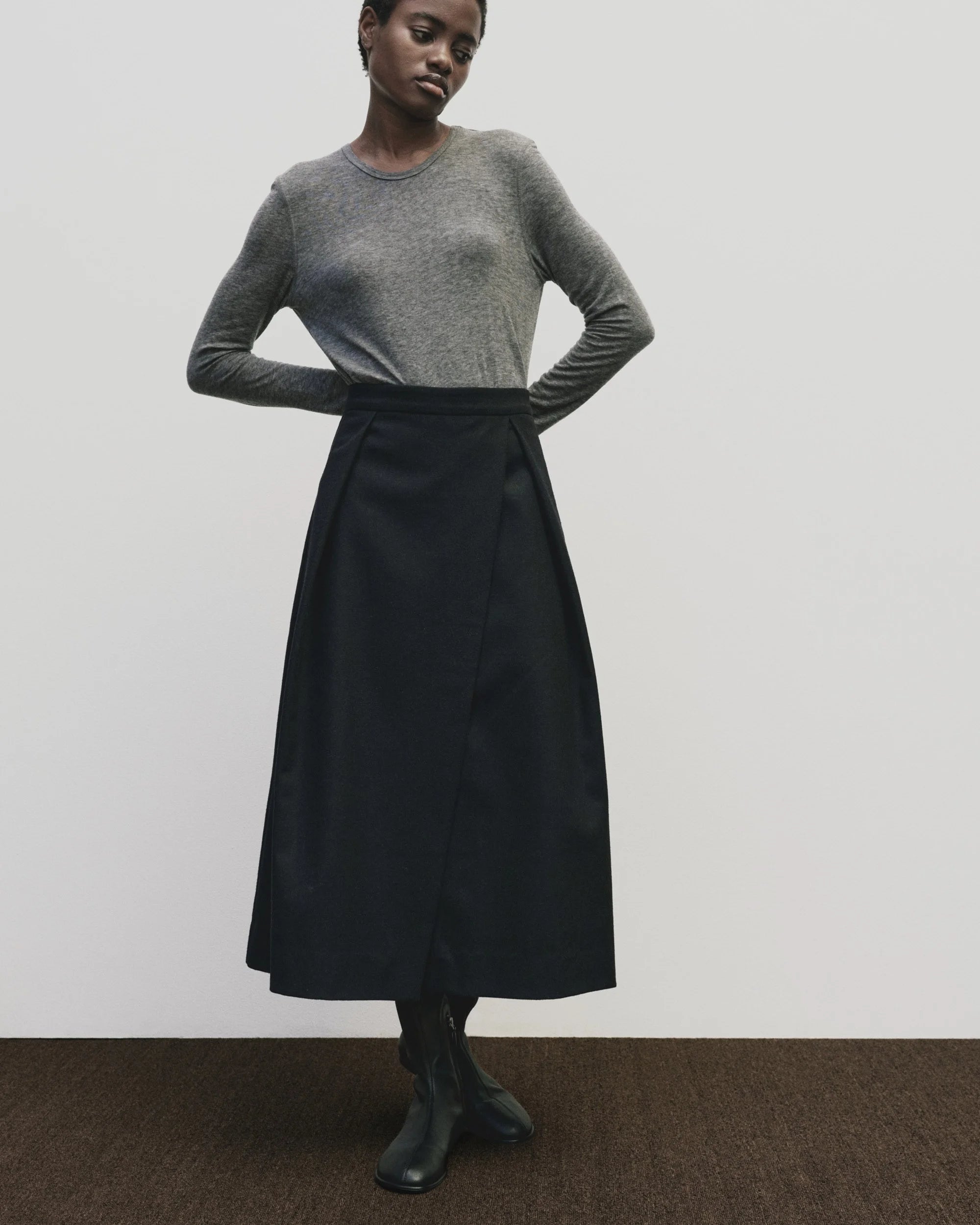 Wool Tencel Crew Neck Top - Heather Grey