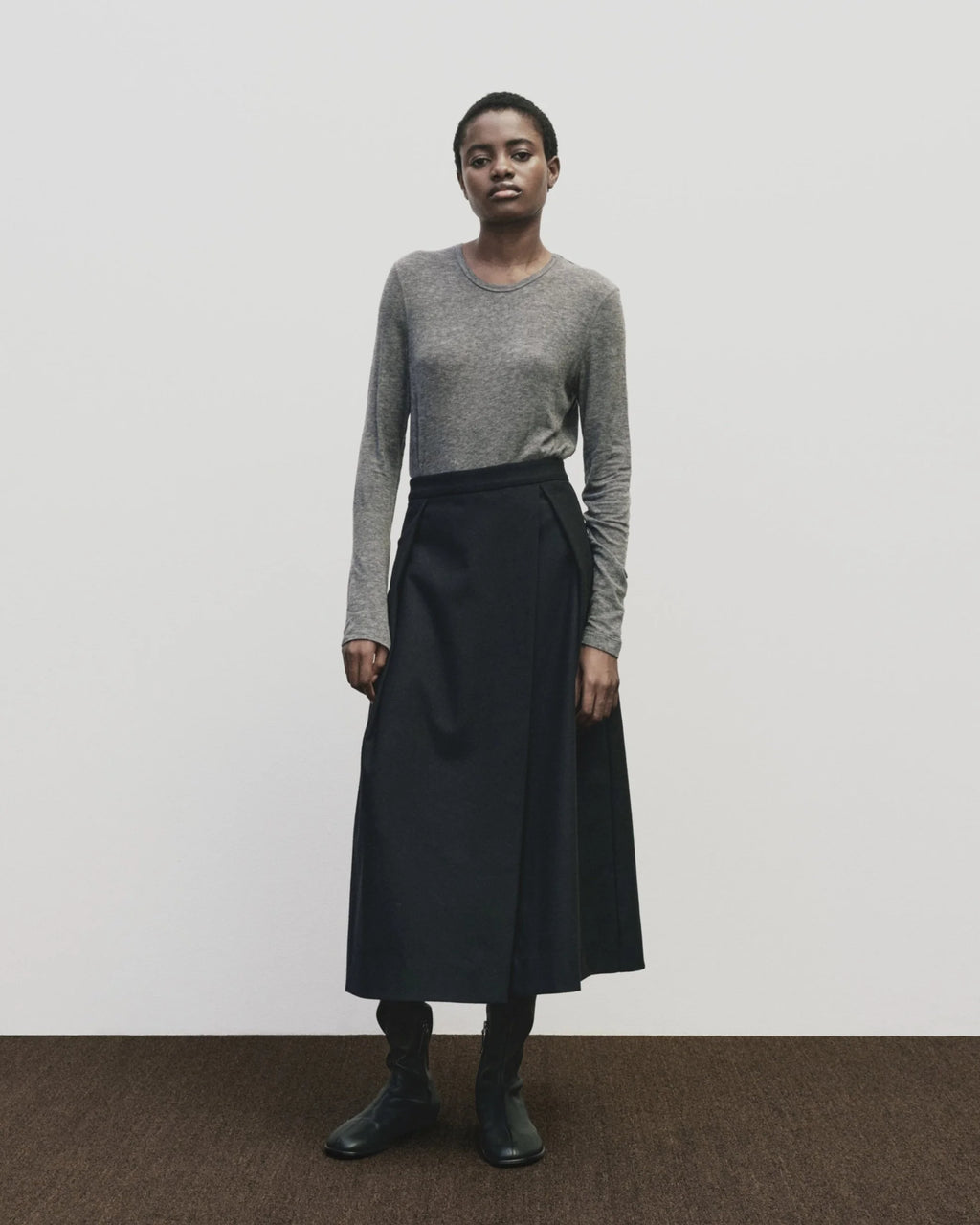 Wool Tencel Crew Neck Top - Heather Grey