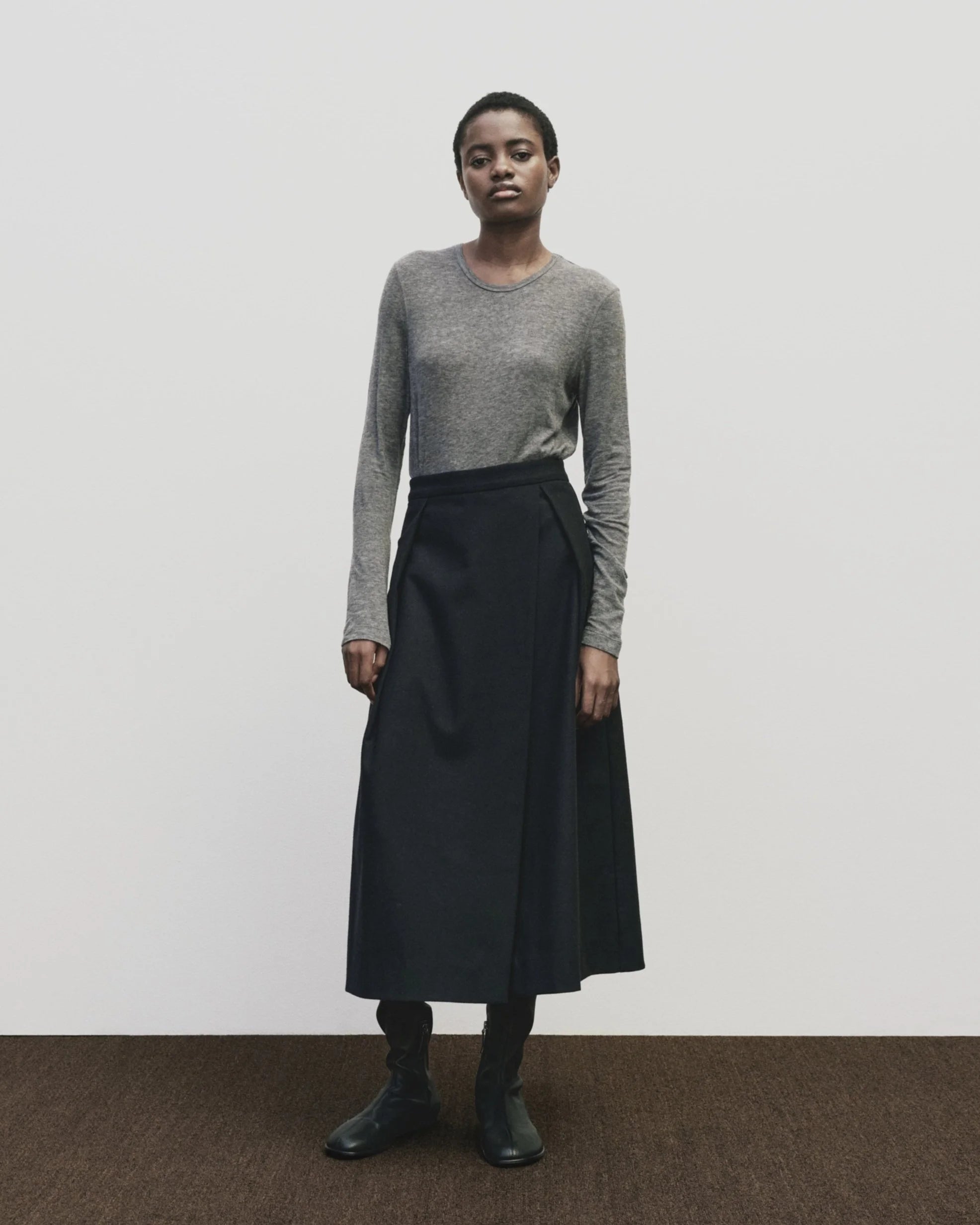 Wool Tencel Crew Neck Top - Heather Grey