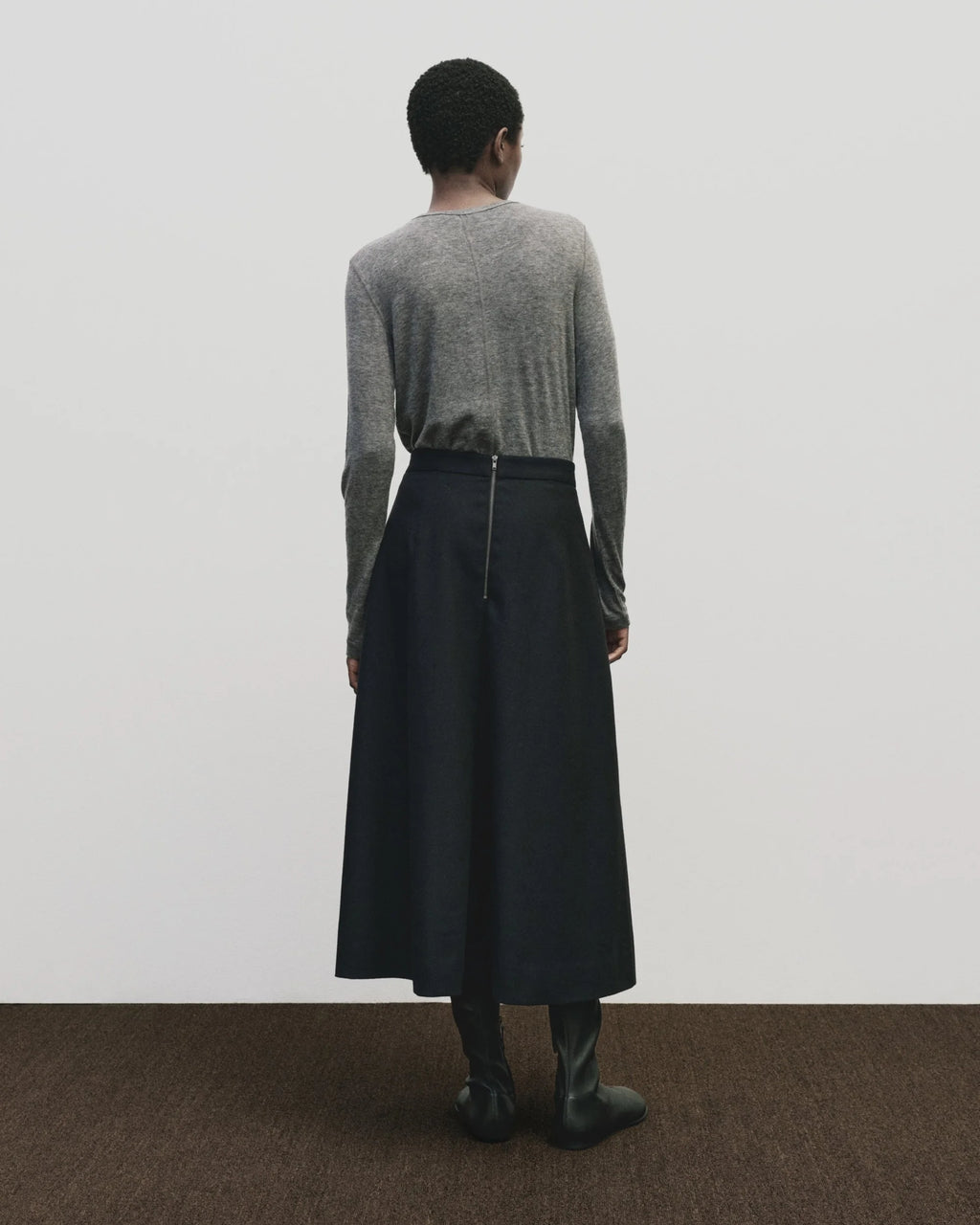 Wool Tencel Crew Neck Top - Heather Grey