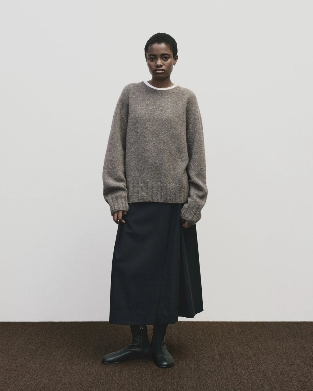 Alpaca Blend Crew Neck Sweater - Gray