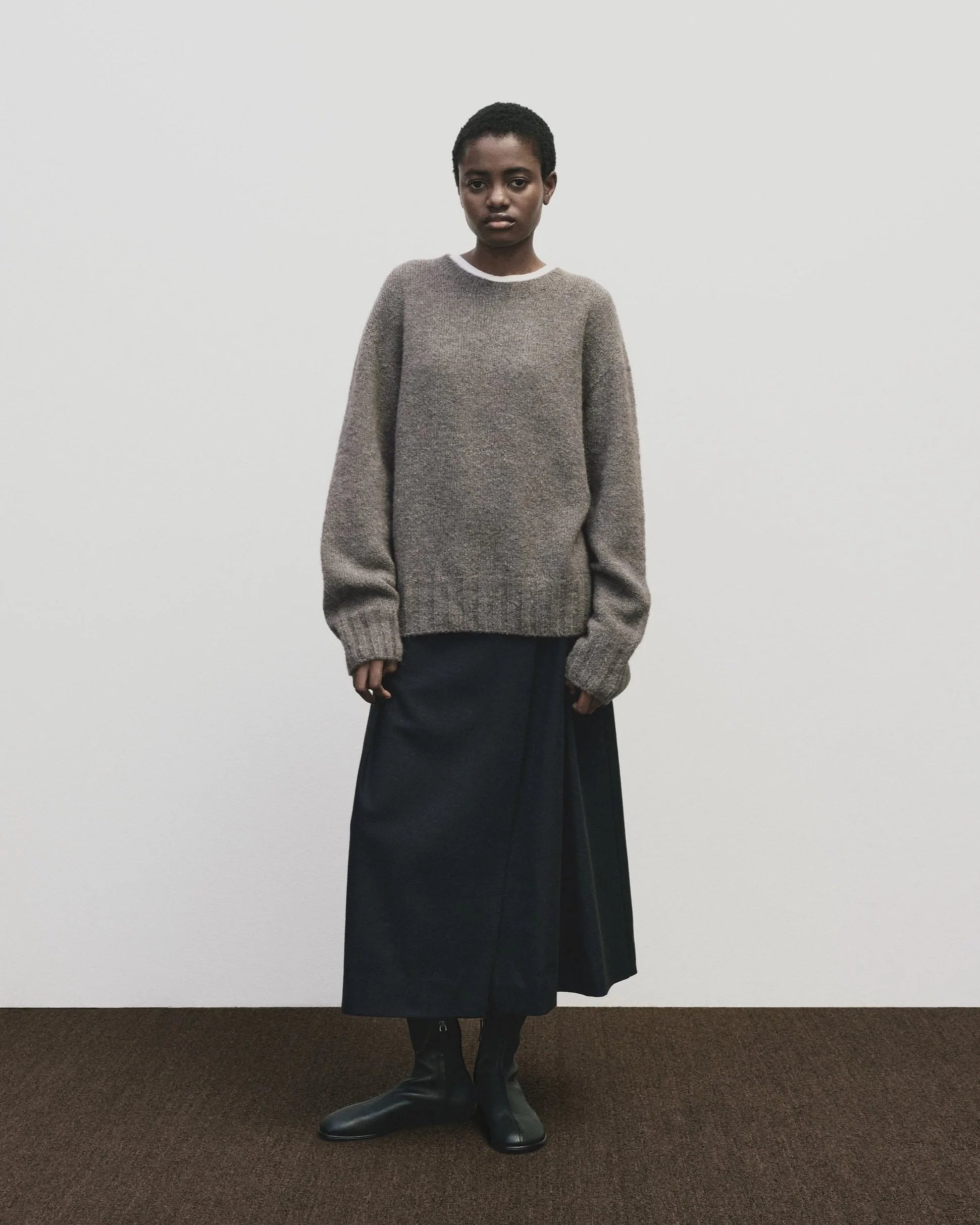 Alpaca Blend Crew Neck Sweater - Gray