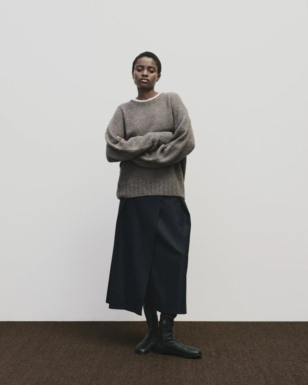 Alpaca Blend Crew Neck Sweater - Gray