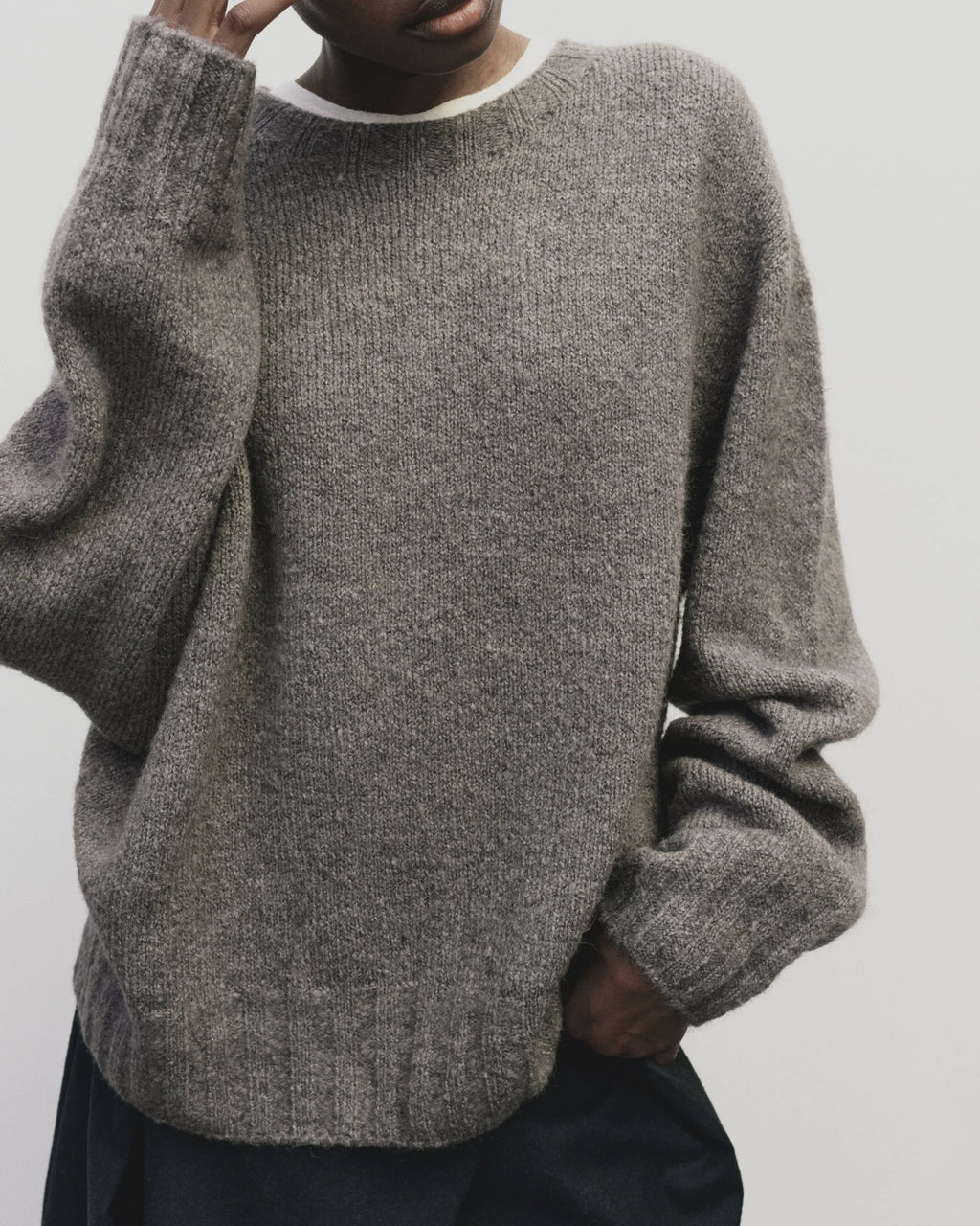 Alpaca Blend Crew Neck Sweater - Gray
