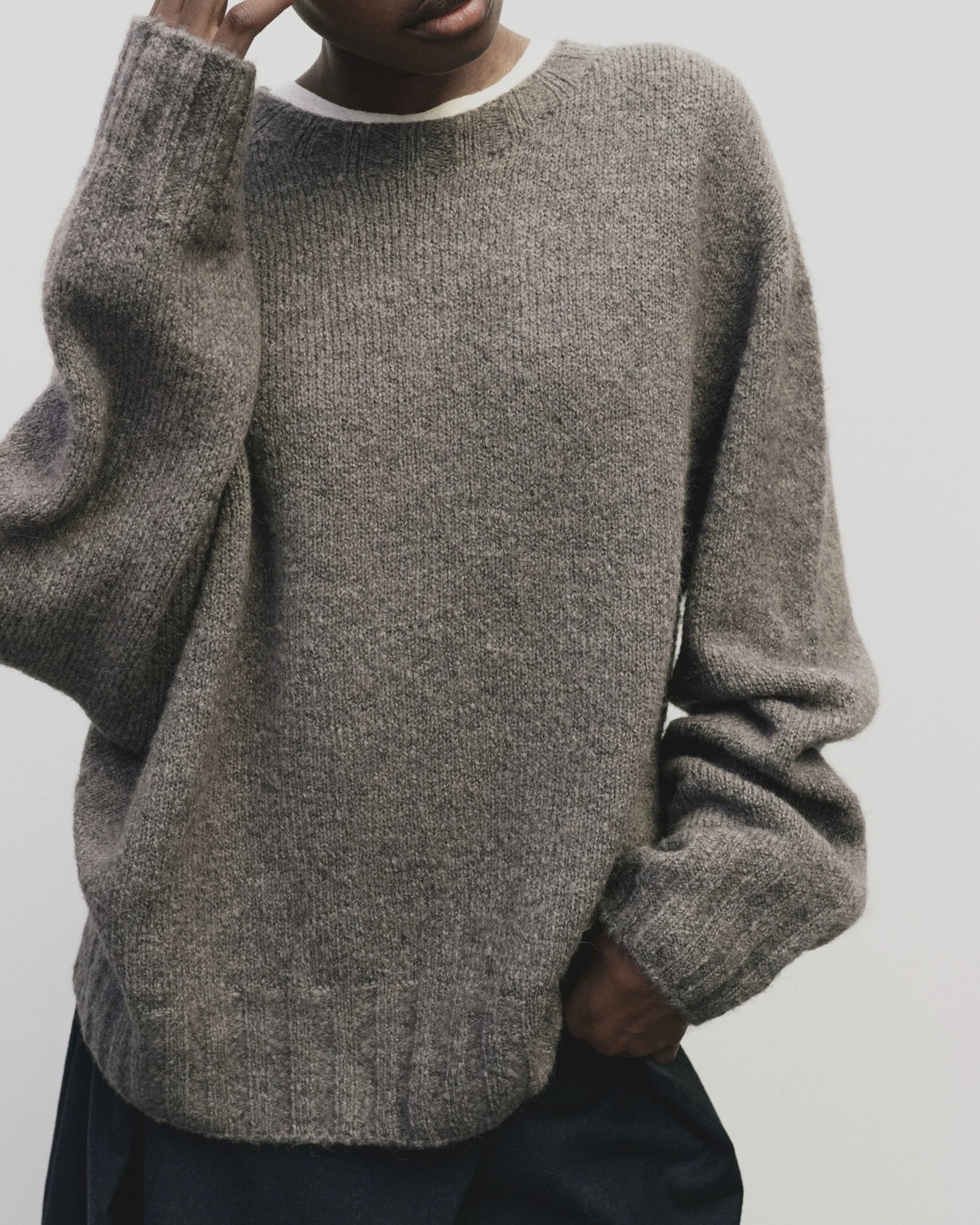 Alpaca Blend Crew Neck Sweater - Gray