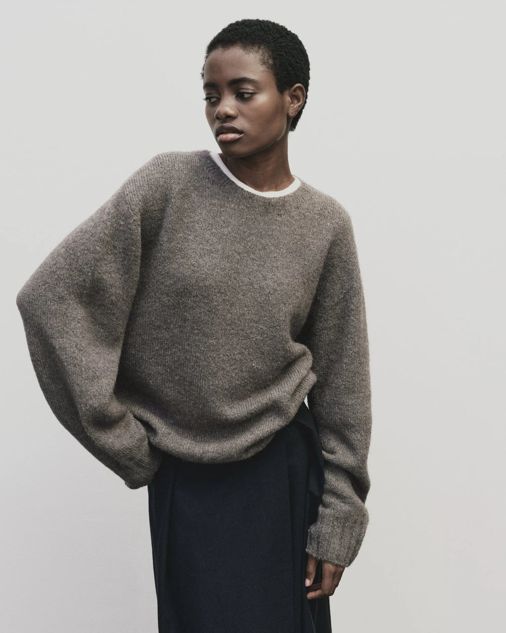 Alpaca Blend Crew Neck Sweater - Gray