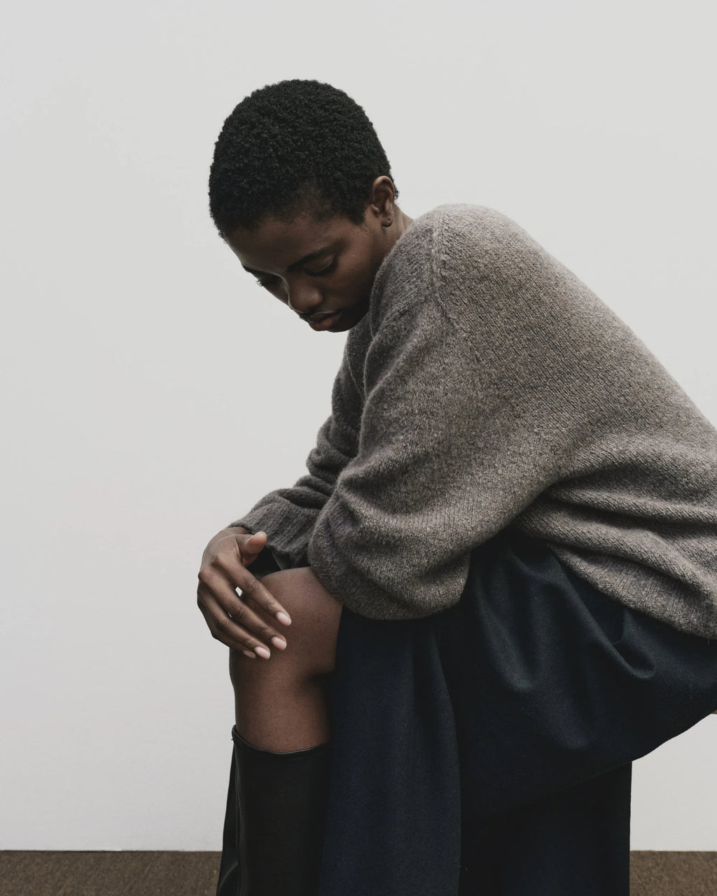 Alpaca Blend Crew Neck Sweater - Gray