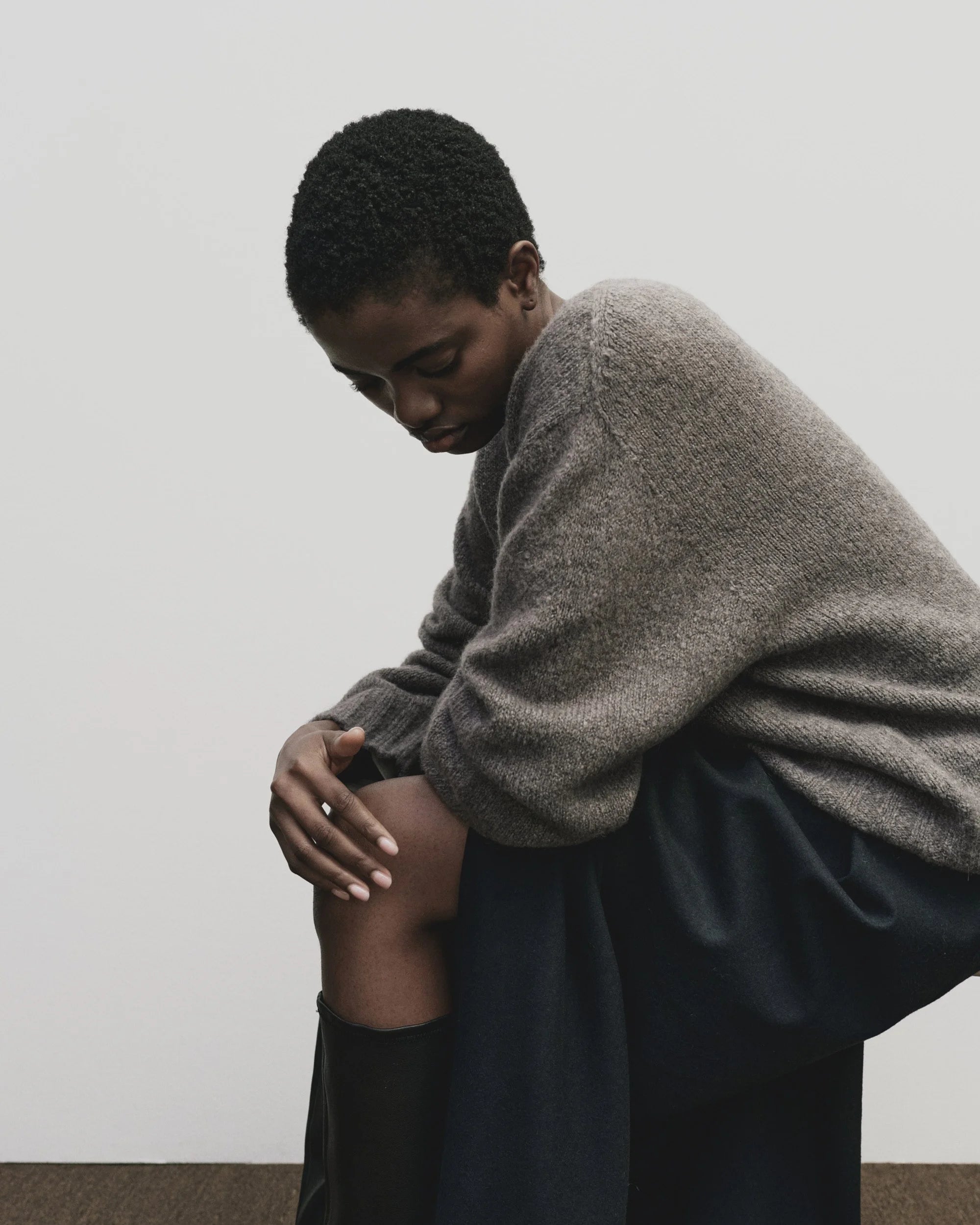 Alpaca Blend Crew Neck Sweater - Gray