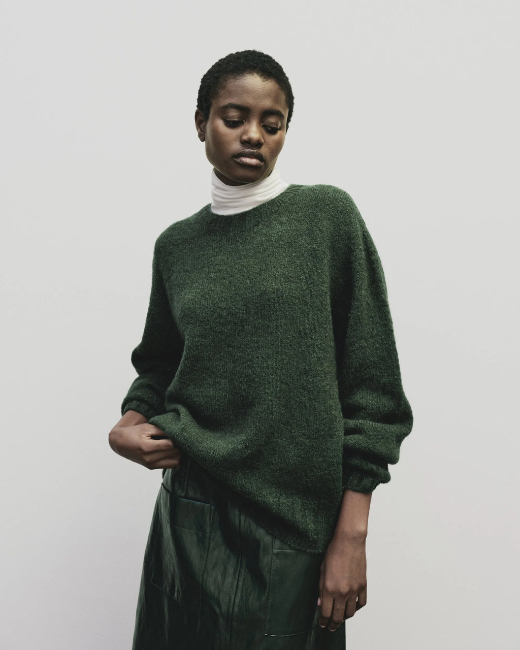 Alpaca Blend Crew Neck Sweater - Green