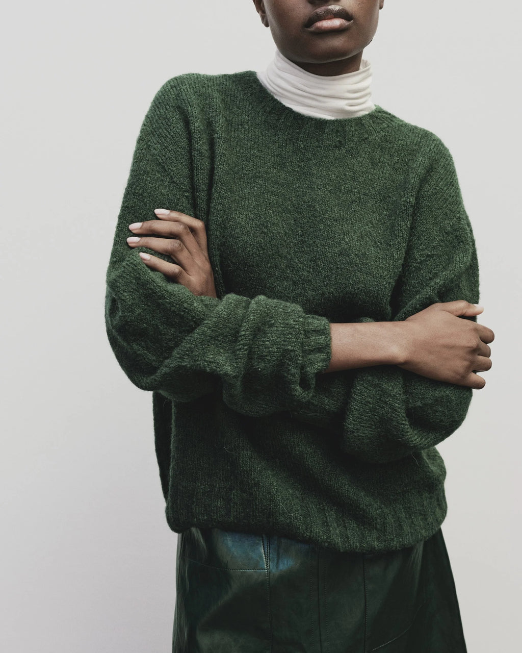 Alpaca Blend Crew Neck Sweater - Green