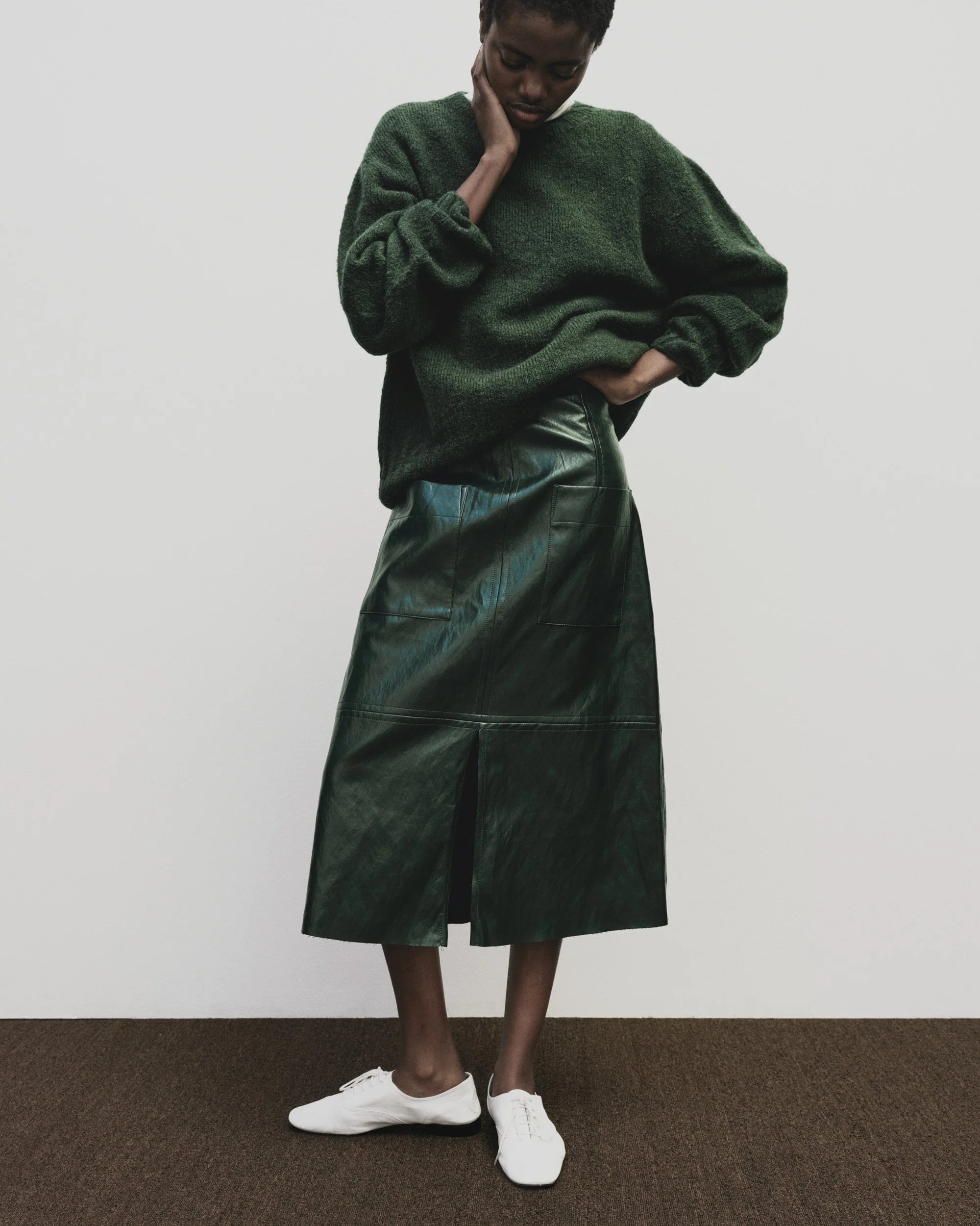 Alpaca Blend Crew Neck Sweater - Green