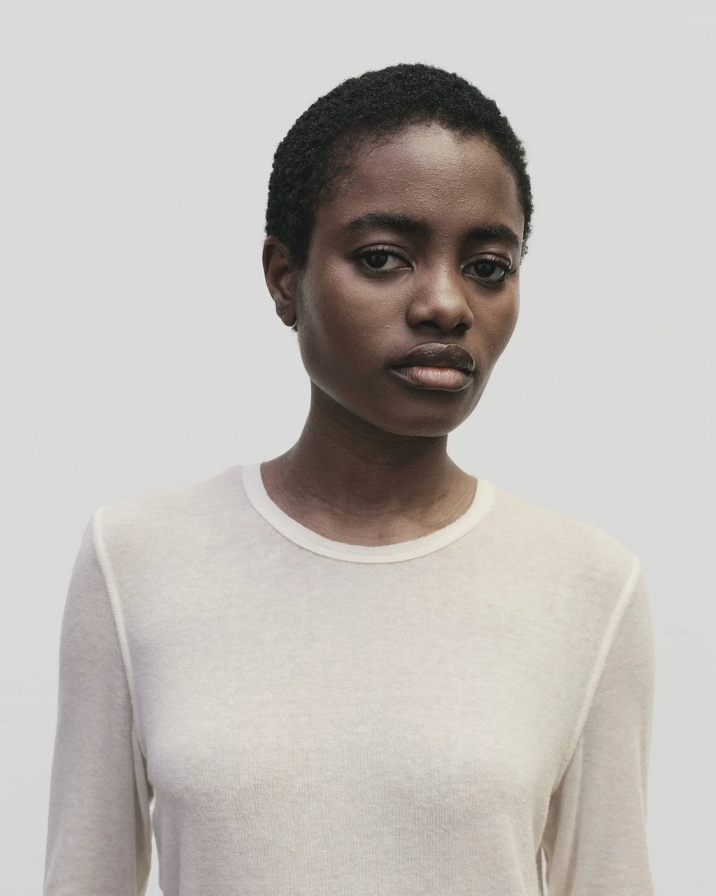 Wool Tencel Crew Neck Top - Ivory