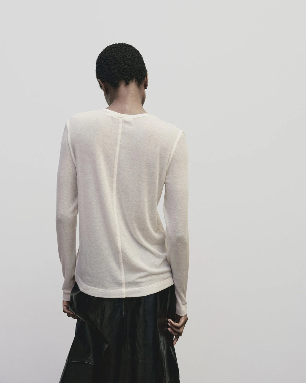 Wool Tencel Crew Neck Top - Ivory