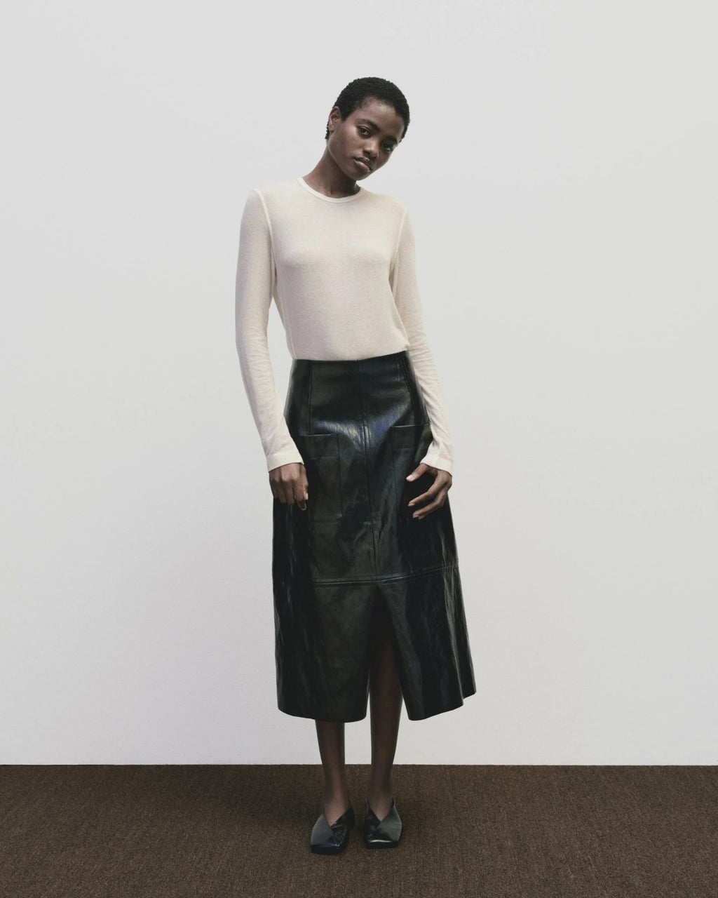 Wool Tencel Crew Neck Top - Ivory