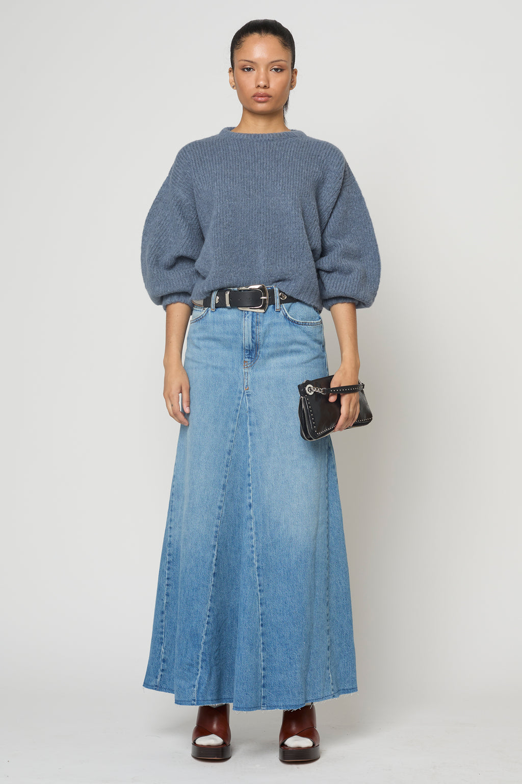 Balloon Sleeve Sweater - Washed Denim