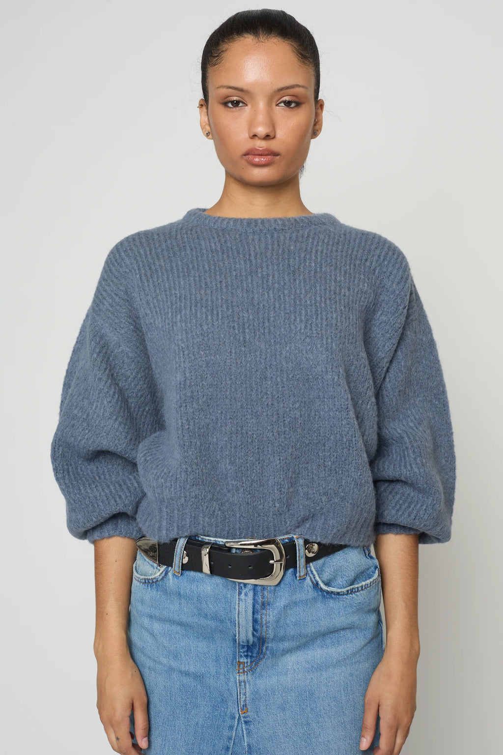 Balloon Sleeve Sweater - Washed Denim
