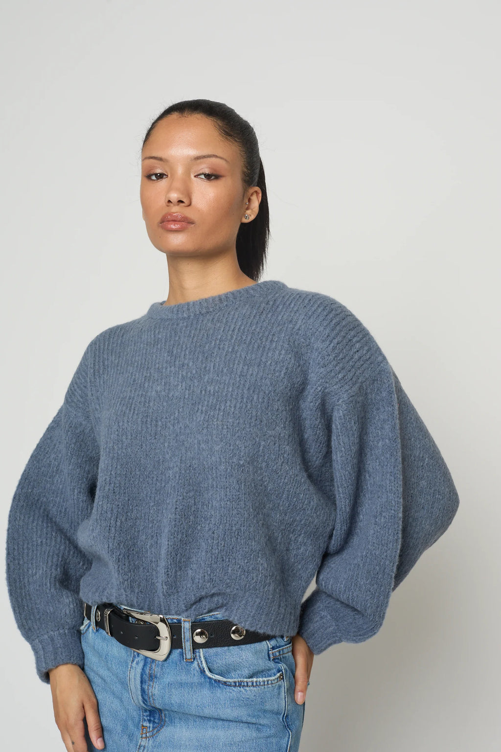 Balloon Sleeve Sweater - Washed Denim