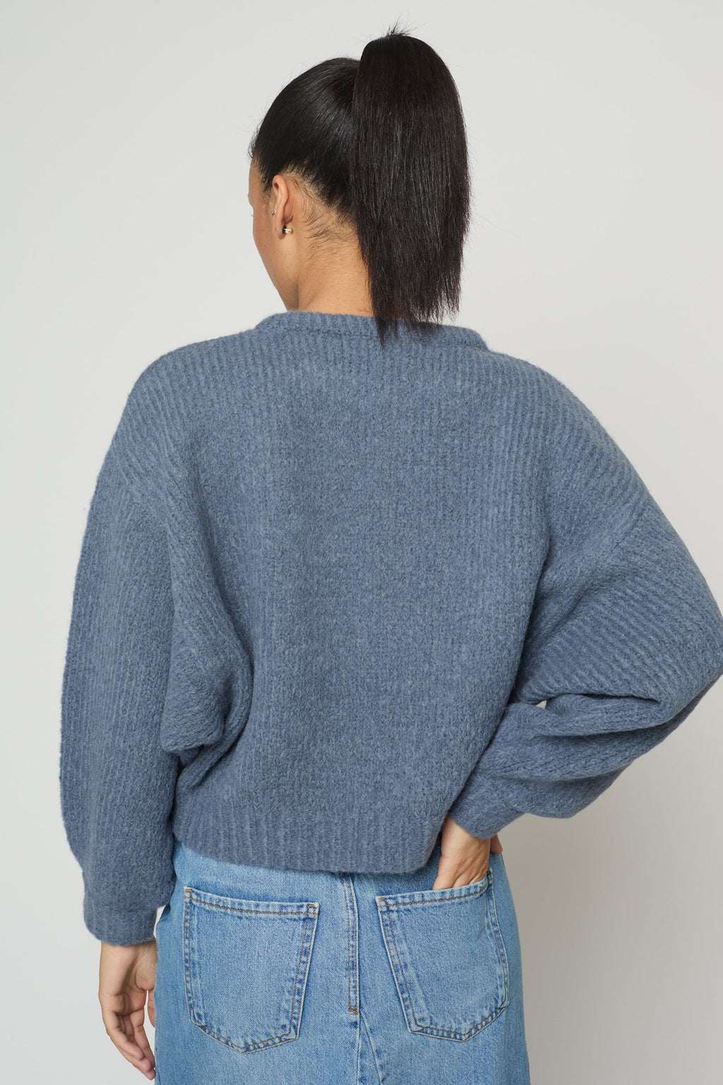 Balloon Sleeve Sweater - Washed Denim