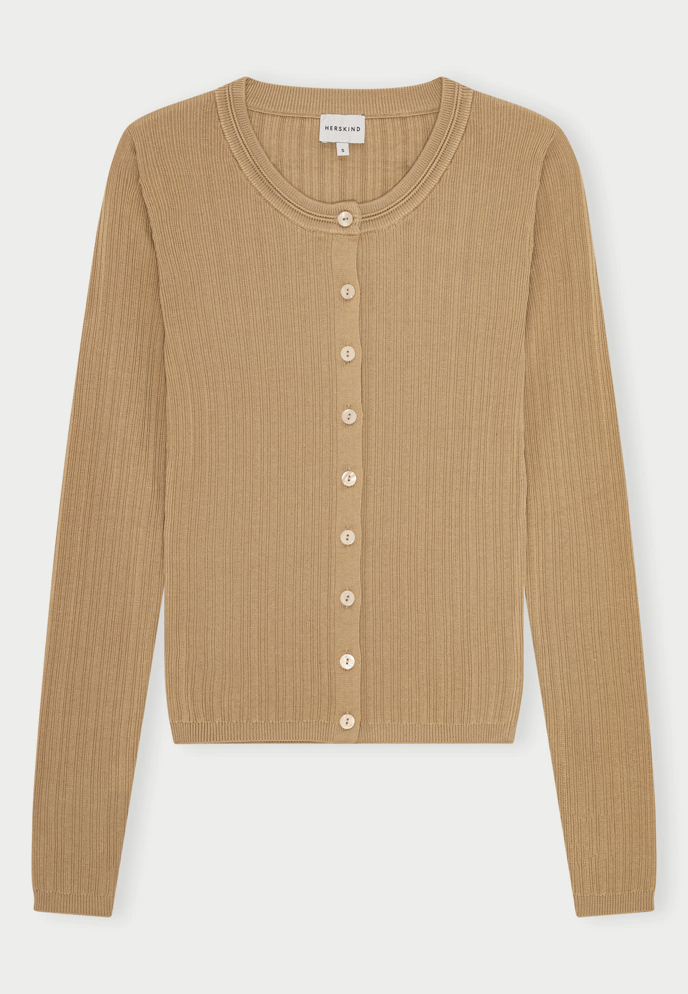 Sand ribbed Brooks sweater blouse by Herskind against a plain background