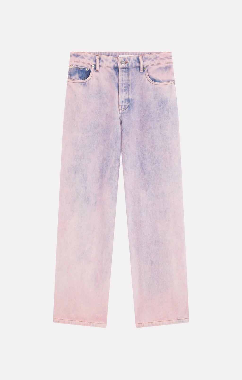 Pink and faded blue jeans by Roseanna on a white background