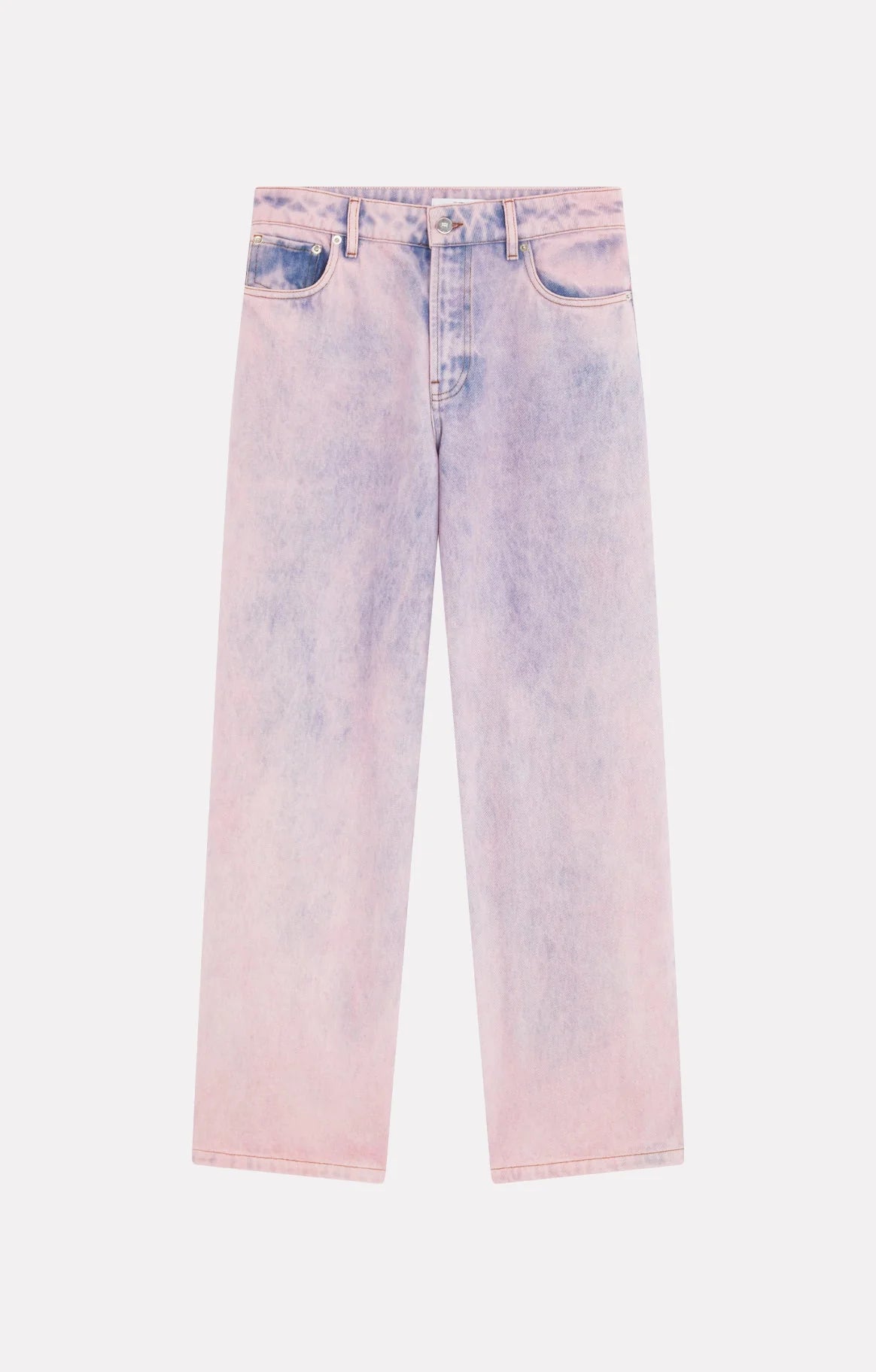 Pink and faded blue jeans by Roseanna on a white background